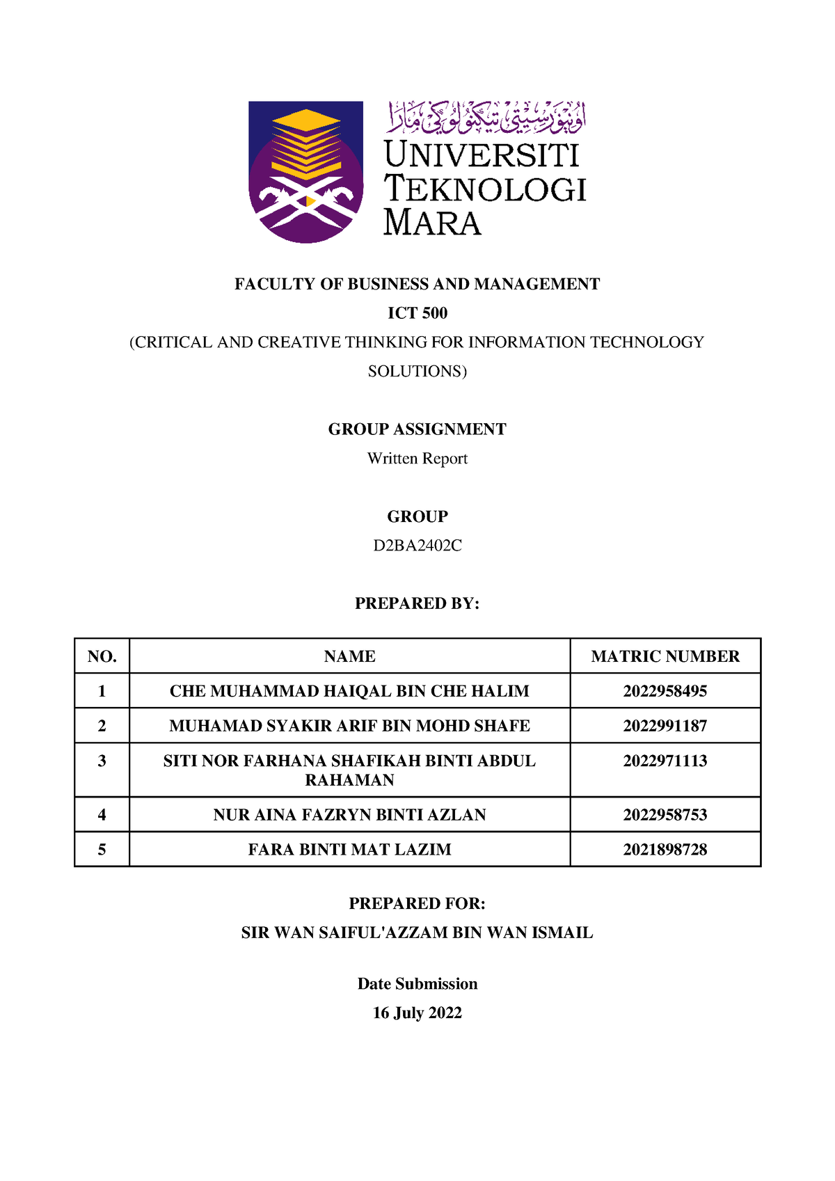 ict 500 assignment 1