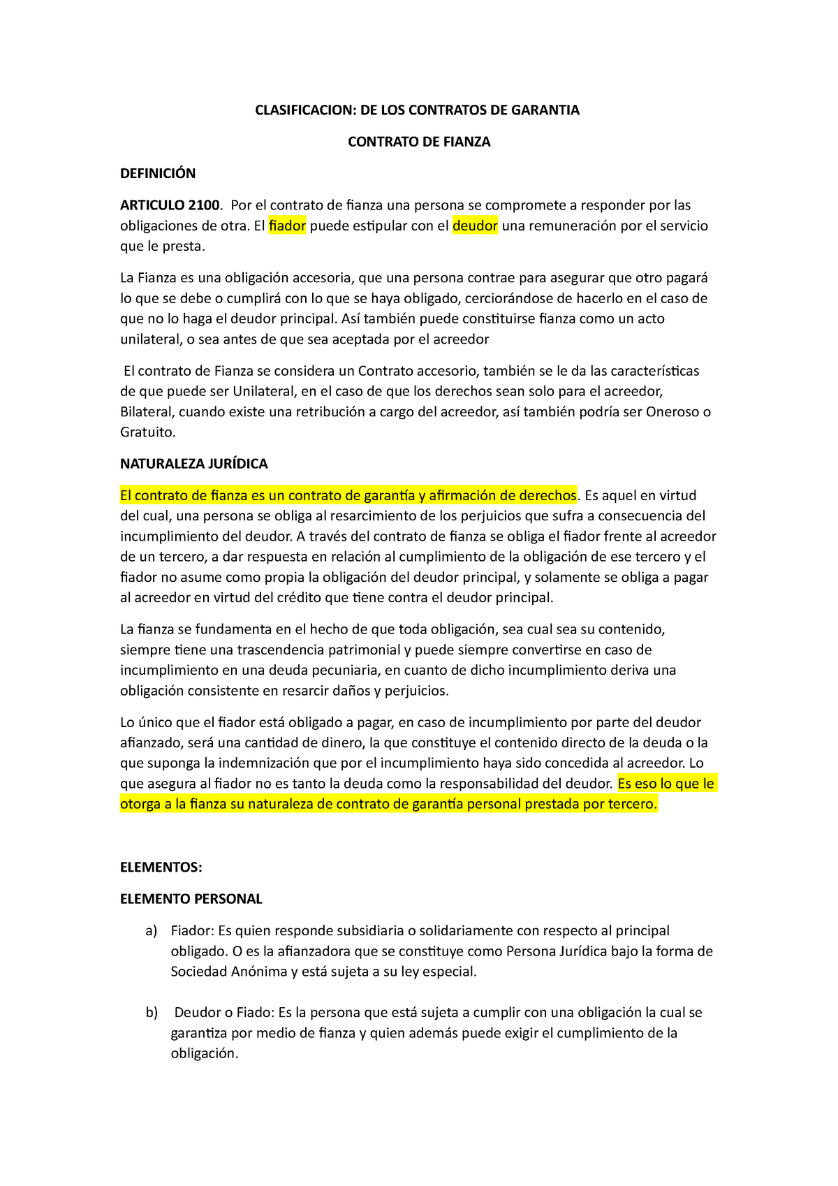 Contrato De Fianza Resumen Clasificacion De Los Contratos De Garantia Contrato De Fianza 4289