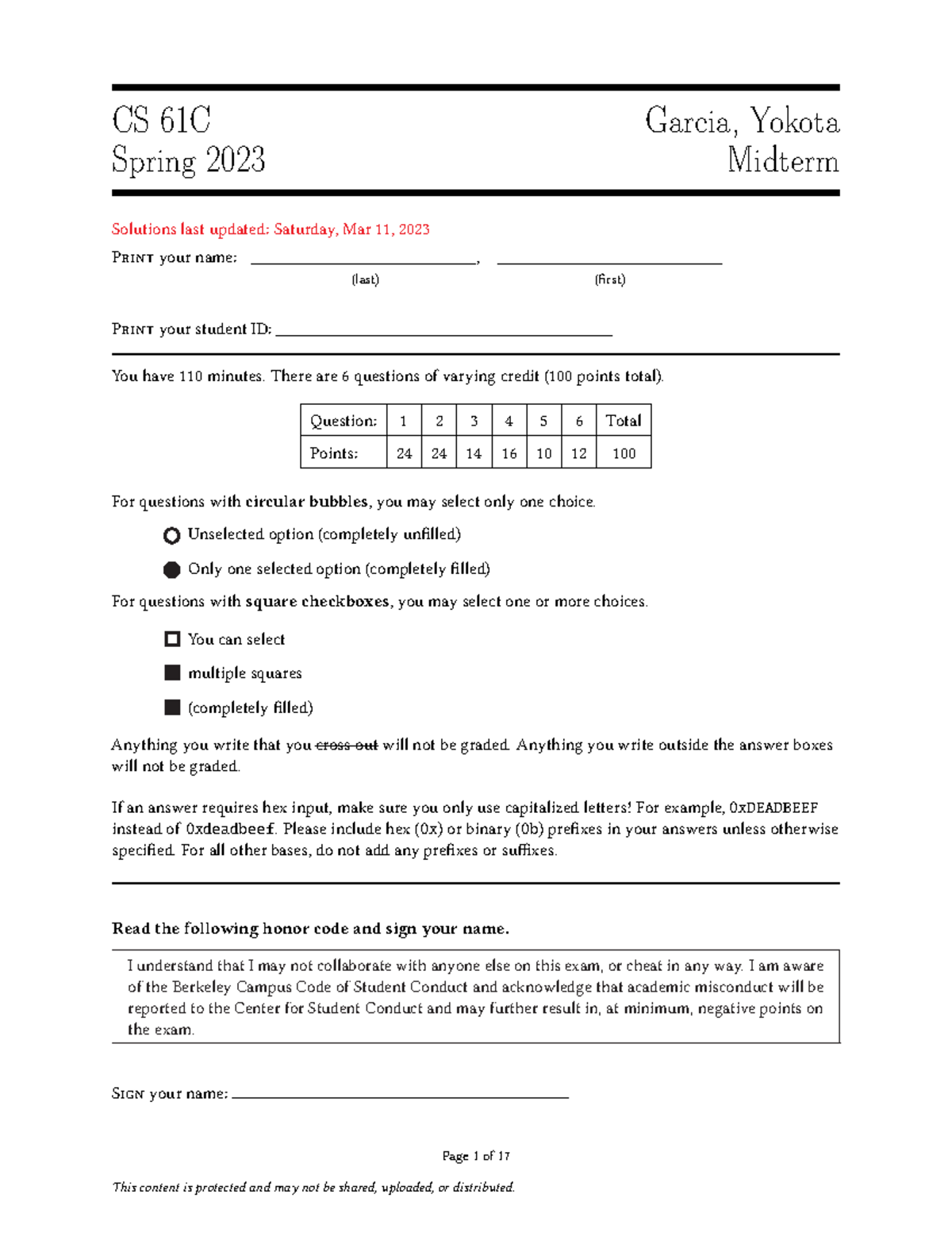 Sp23midtermsols Sp23midtermsols CS 61C Spring 2023 Garcia