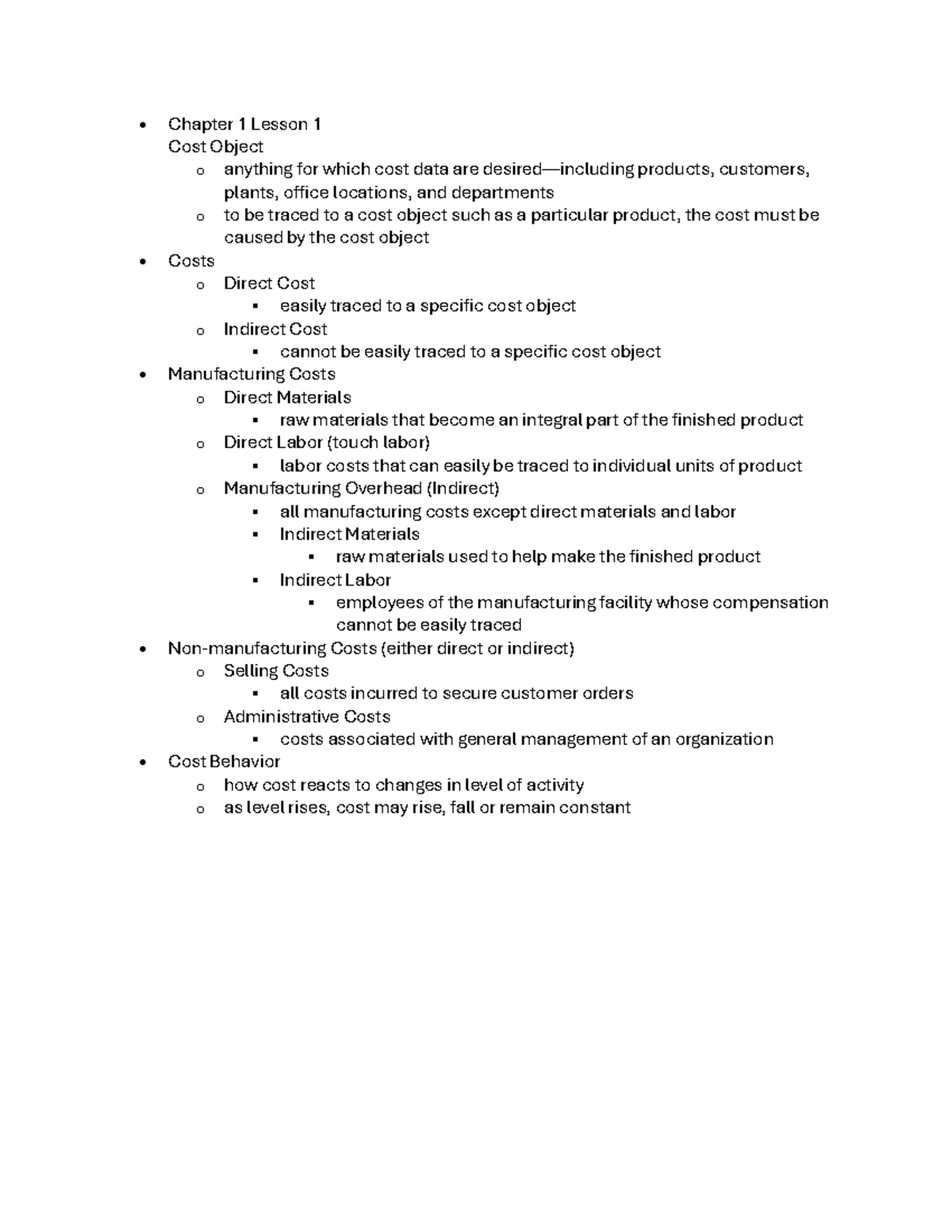 A306 Chapter 1 Lesson 1 - • Chapter 1 Lesson 1 Cost Object o anything ...
