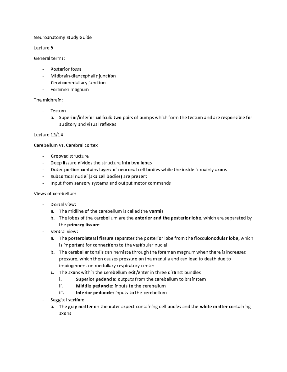 Neuroanatomy Exam 2 Study Guide - Neuroanatomy Study Guide Lecture 9 ...