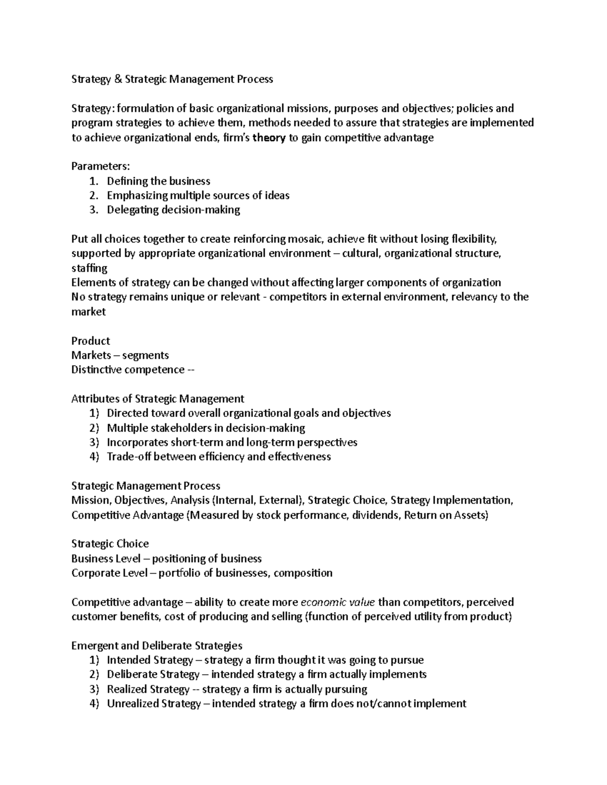 MGMT4001 - Sept. 15 Notes - Strategy & Strategic Management Process ...