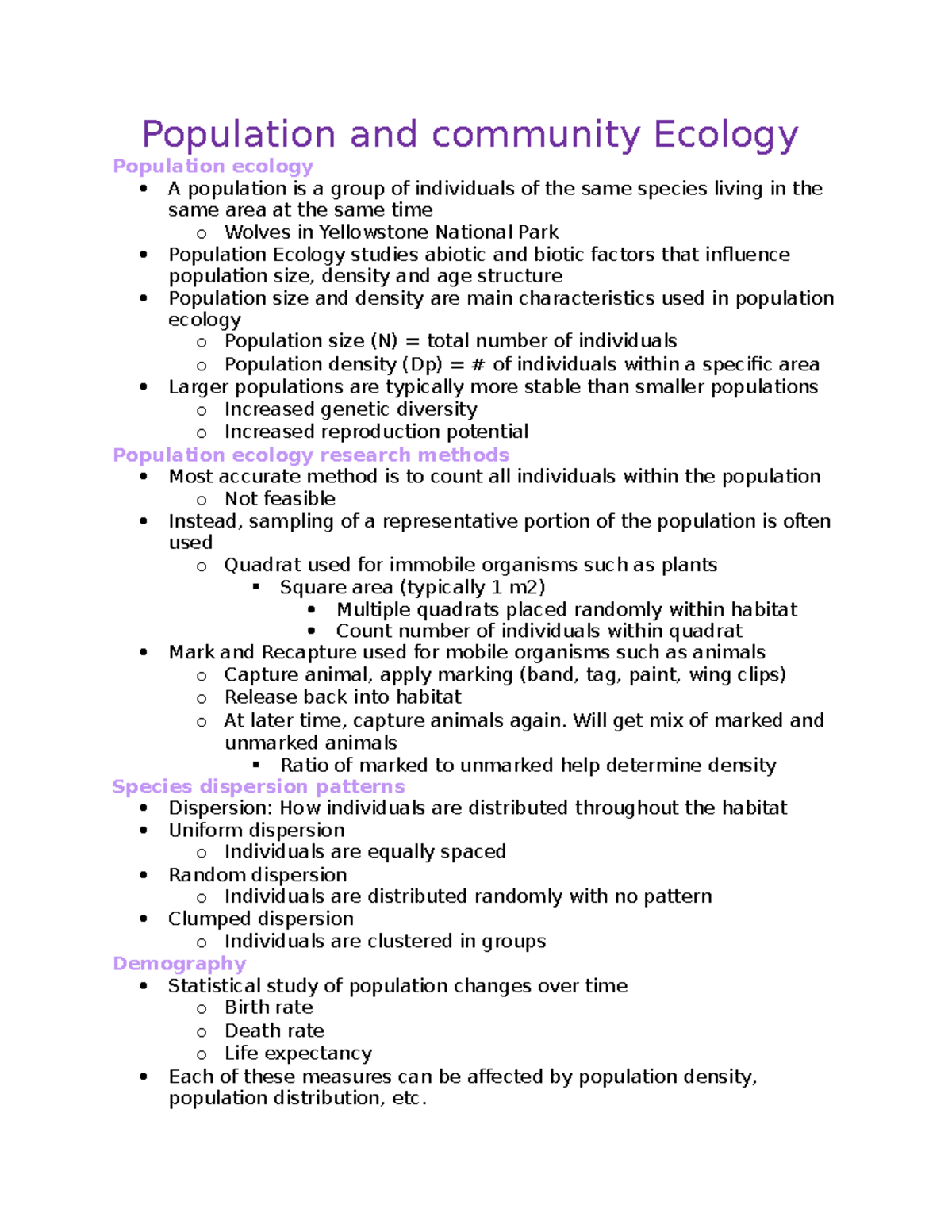 Population and community Ecology - Population and community Ecology ...