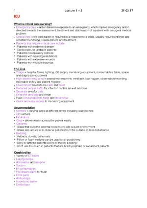 ICU - Lecture notes on ICU - ICU What is critical care nursing ...