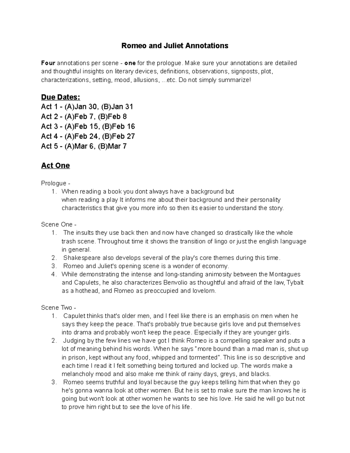 Copy of Romeo and Juliet Annotations - Romeo and Juliet Annotations ...