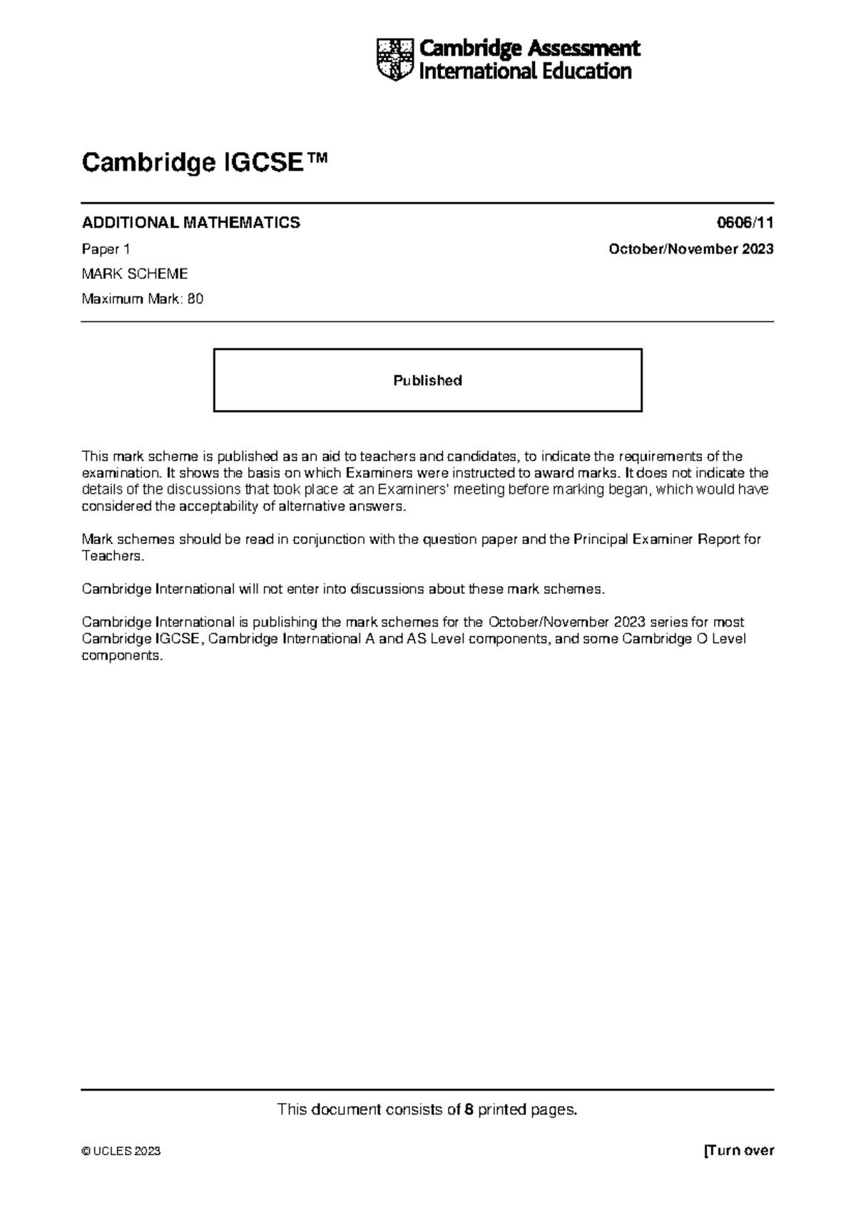 0606 w23 ms 11 - Mathematics - This document consists of 8 printed ...