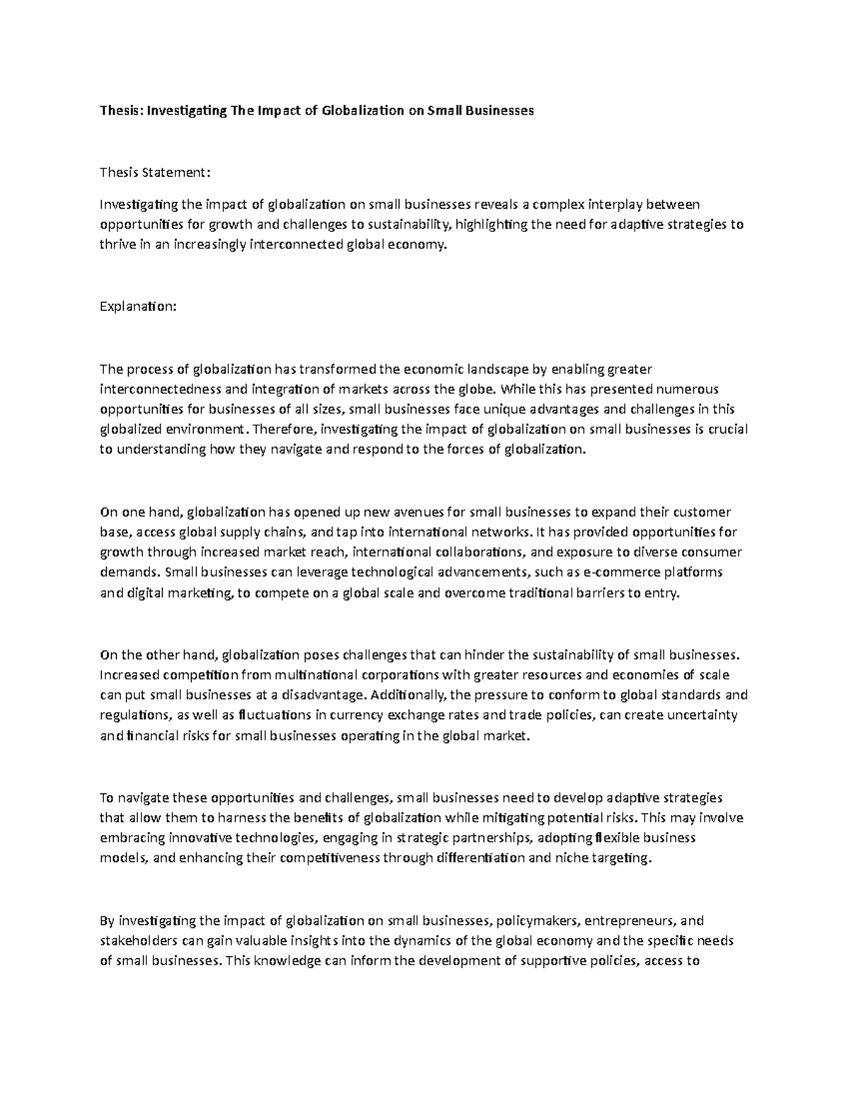 Investigating The Impact of Globalization on Small Businesses ...