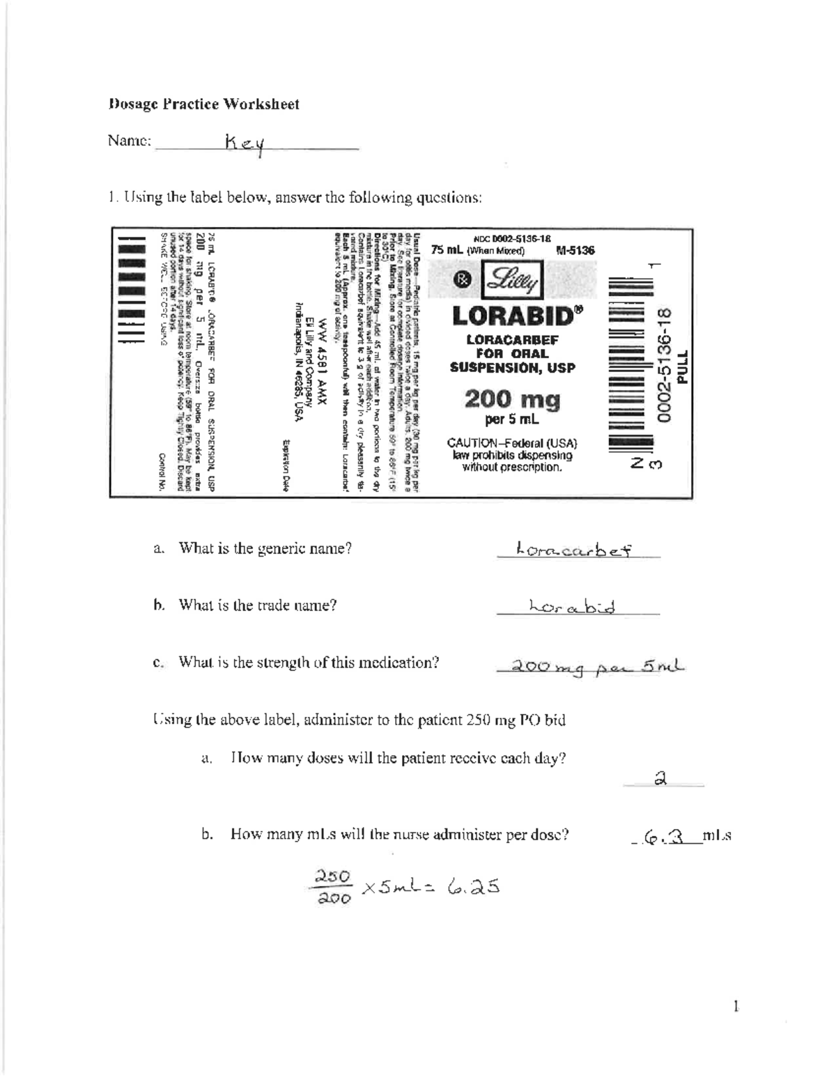 Dosage Worksheet 1 Answer Key NUR1110 Studocu