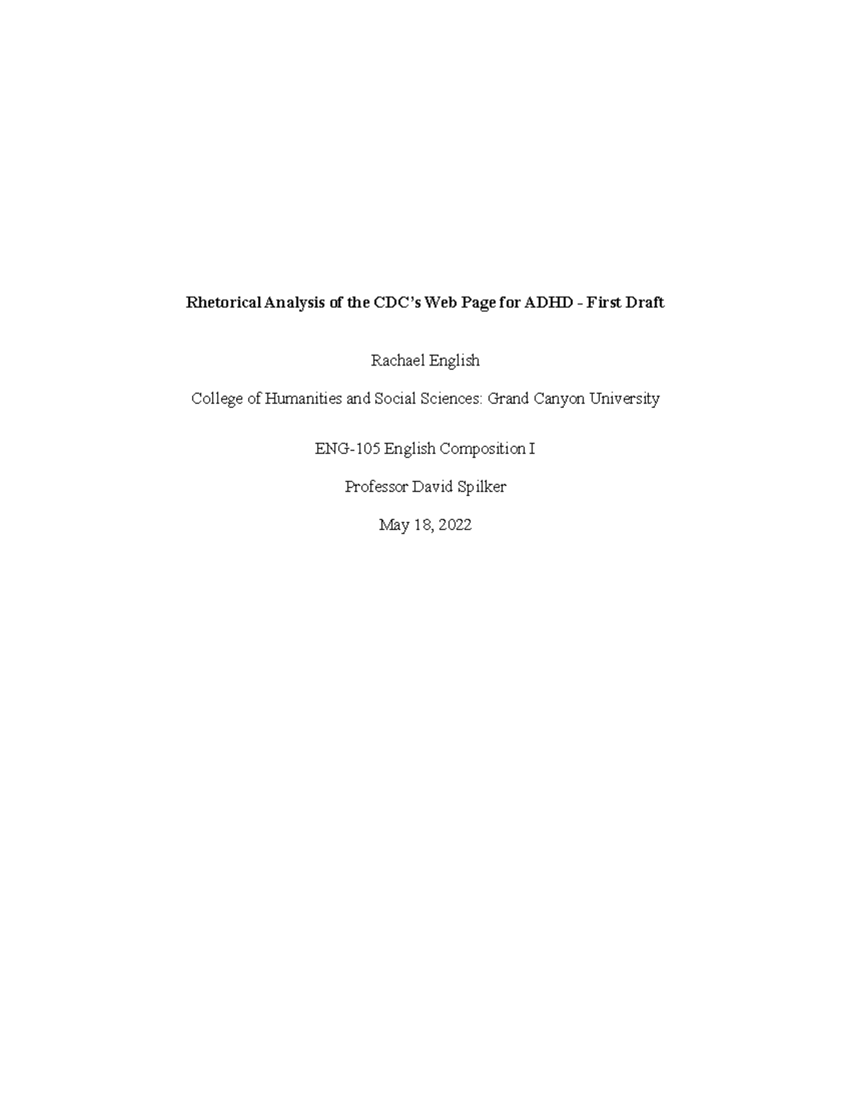 ENG-105 Rhetorical Analysis of the CDC - Rhetorical Analysis of the CDC ...