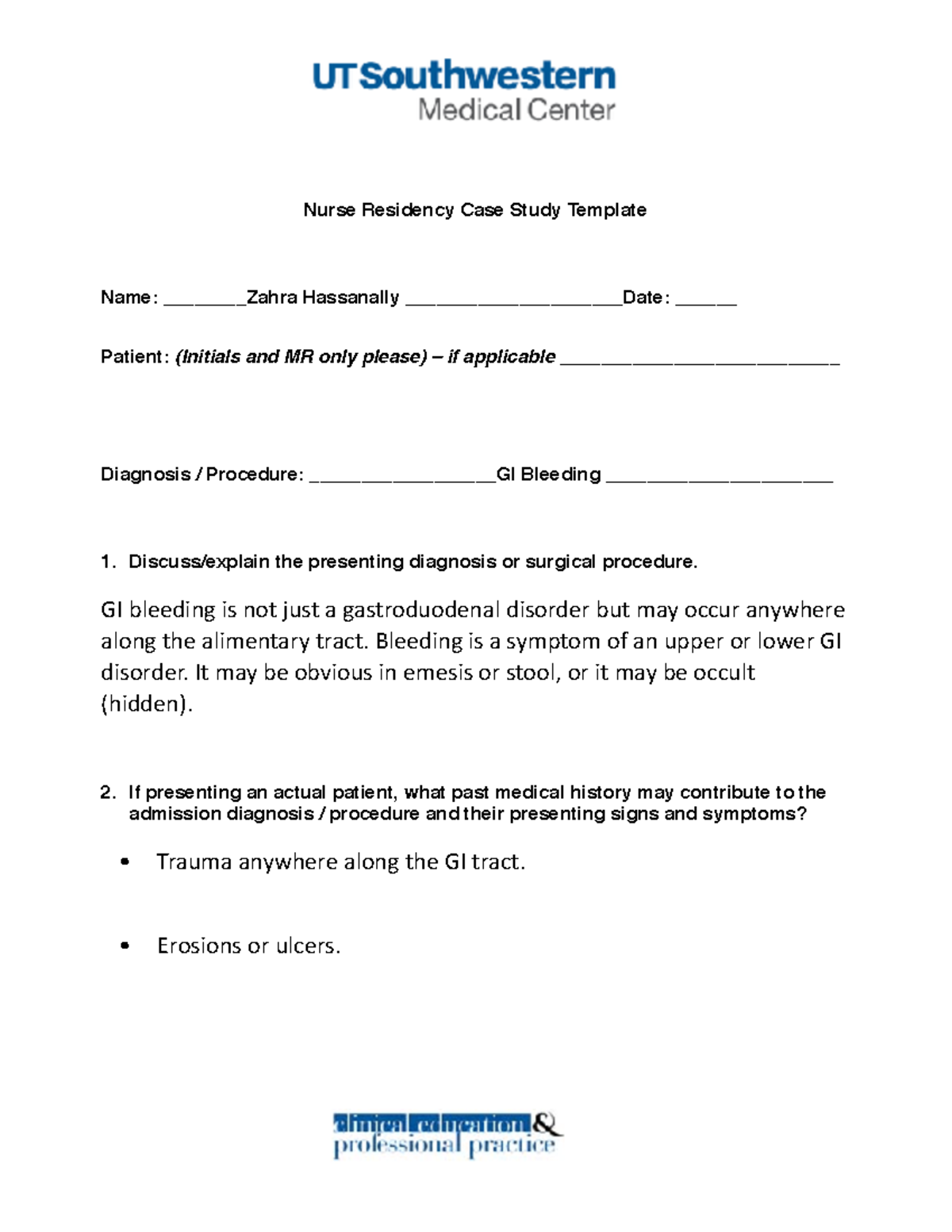 GI Bleeding Case Study - Nurse Residency Case Study Template Name ...