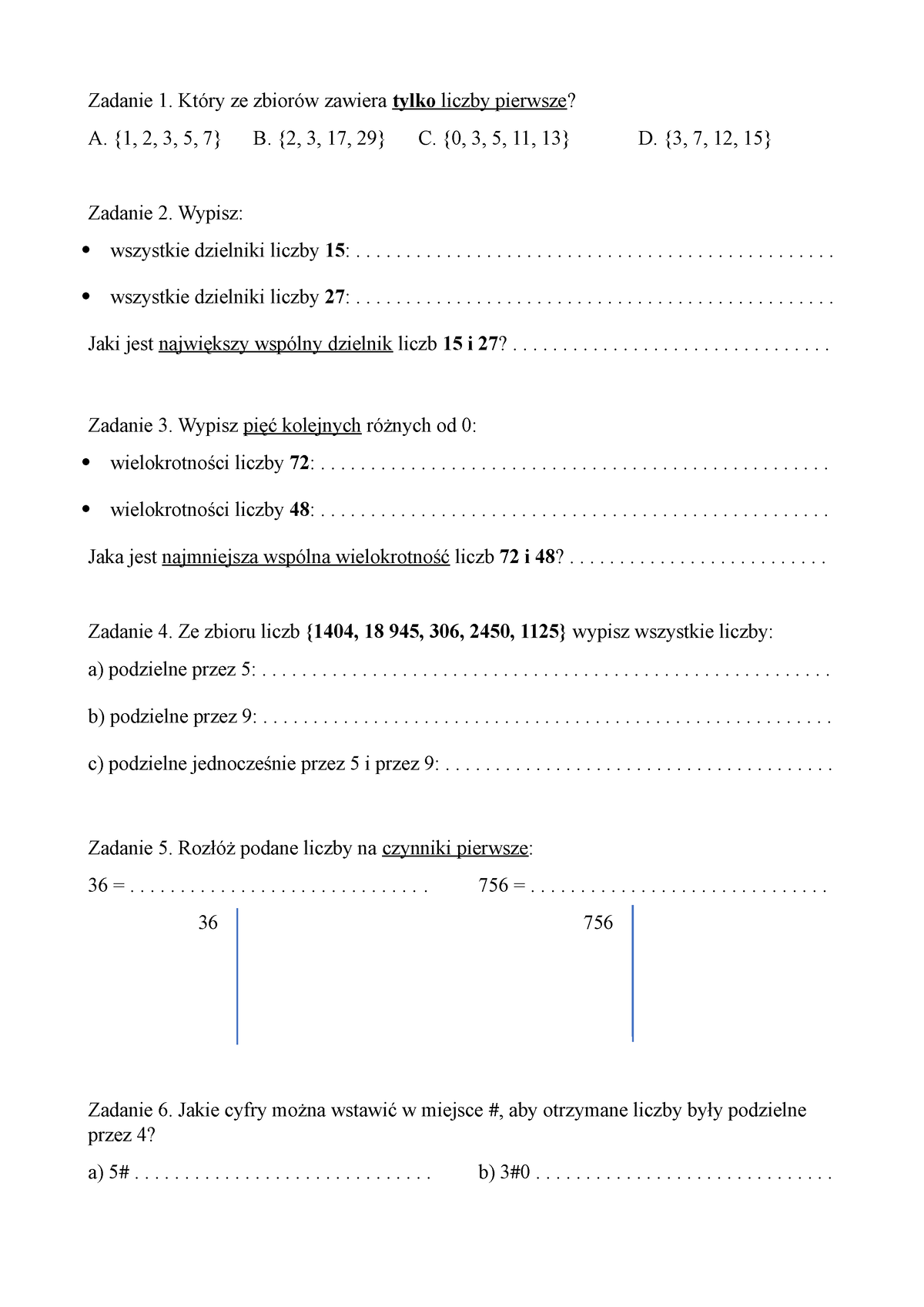 Sprawdzian Liczby Naturalne Zadanie 1 Który Ze Zbiorów Zawiera