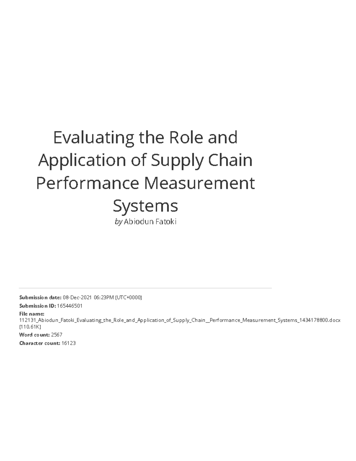 Evaluating the Role and Application of Supply Chain Performance