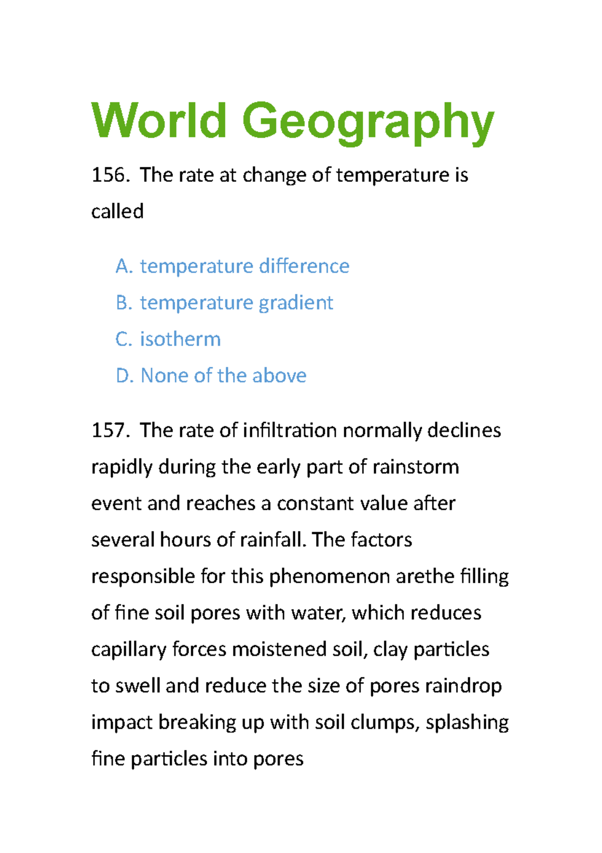 World Geography work34 World Geography The rate at change of temperature is called A