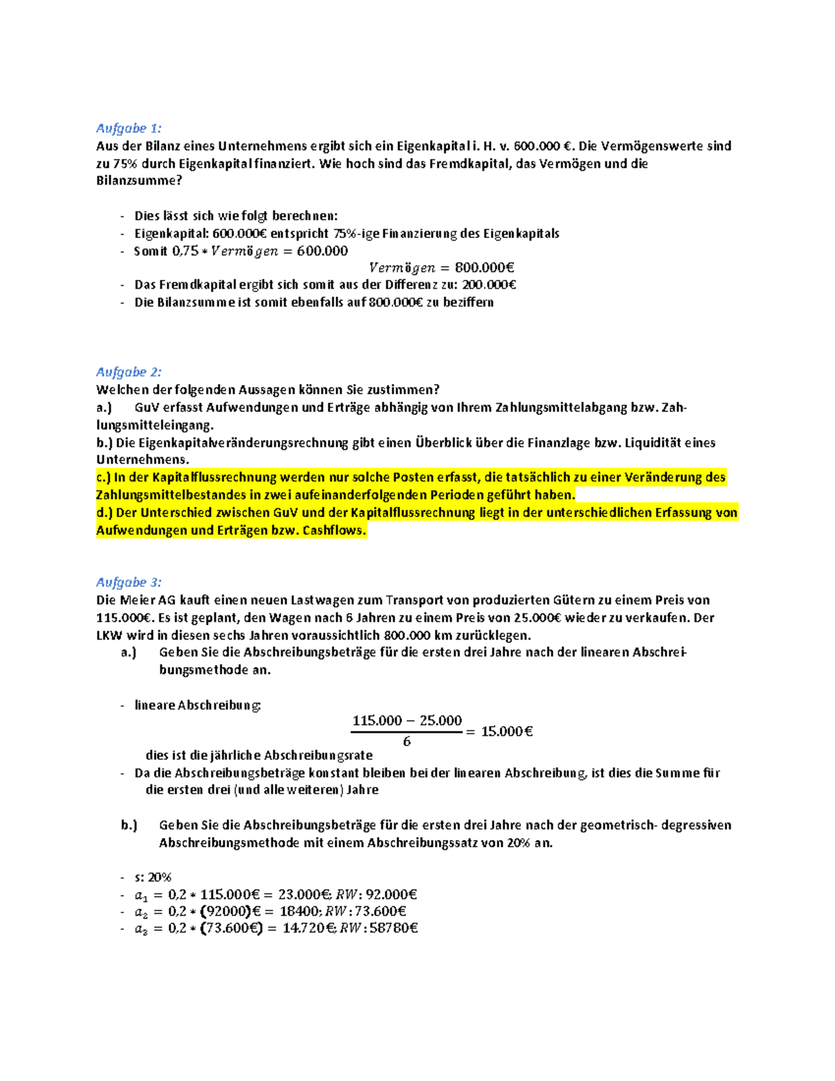 Übung 2 - Zusammenfassung Betriebliches Rechnungswesen - Nr. 2 Aufgabe ...