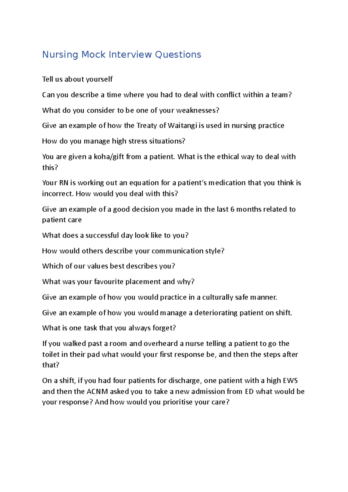 Nursing Mock Interview Questions - What is the ethical way to deal with ...