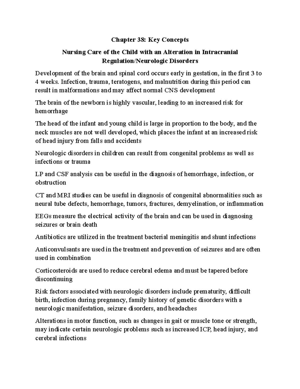 Chapter 38 Key Points Maternity and Pediatric Nursing Chapter 38