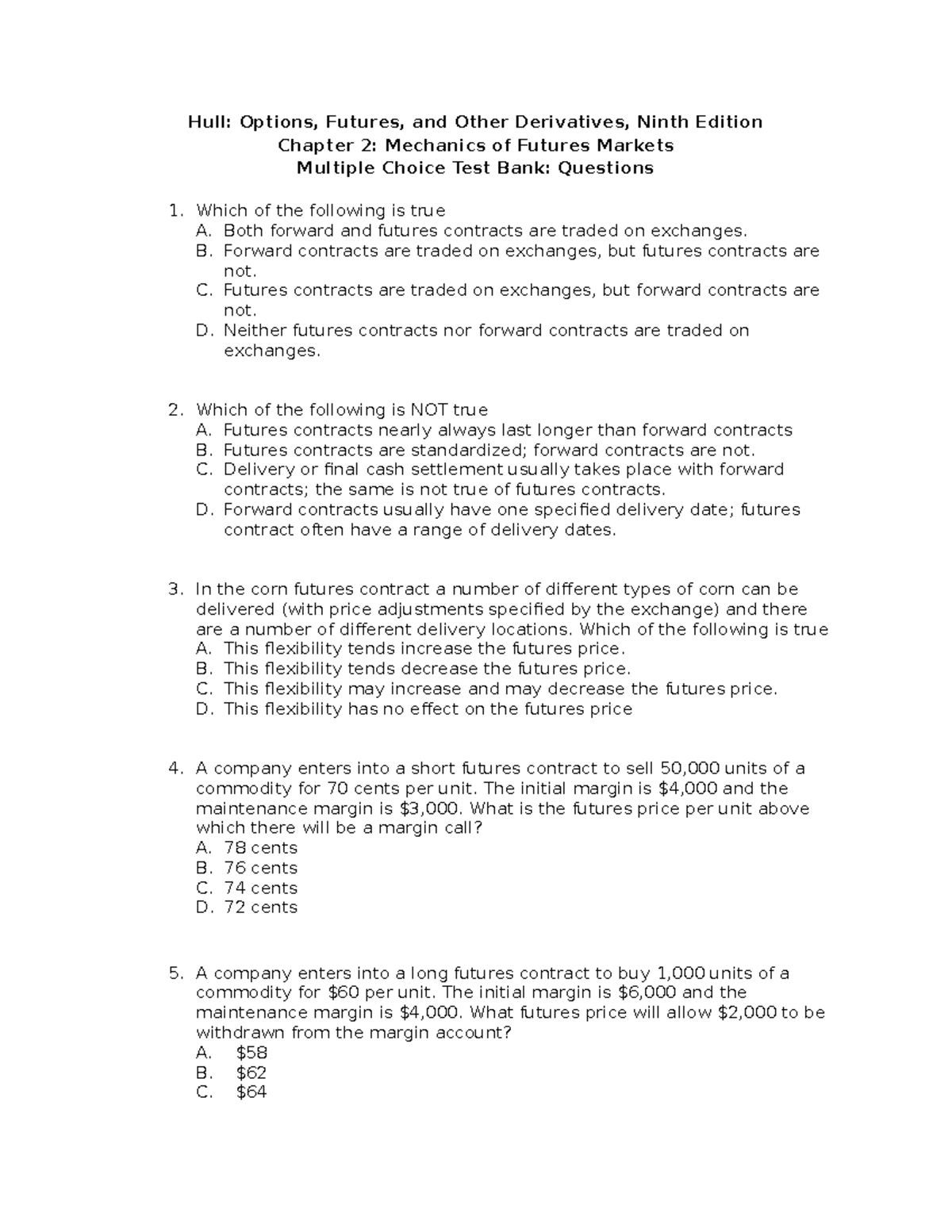 Sample/practice exam March 2018, questions and answers - Hull: Options ...