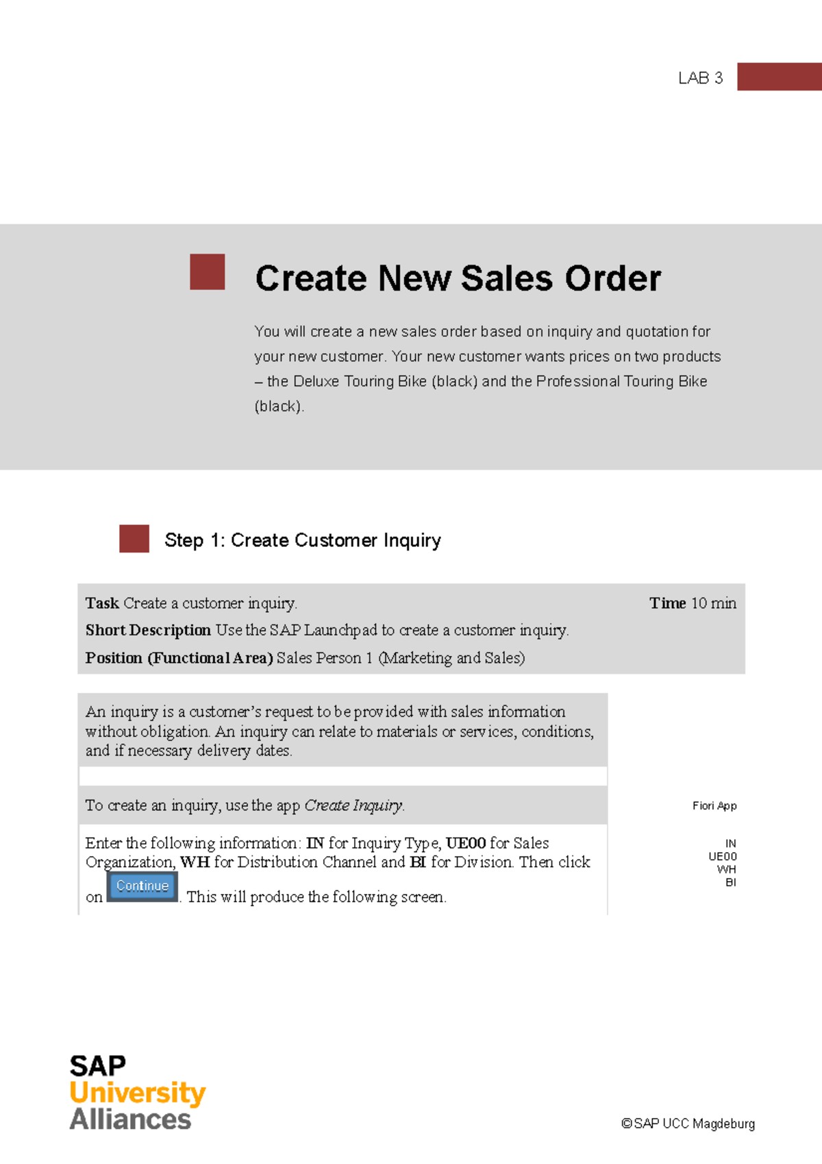 LAB 3- create sales order - Step 1: Create Customer Inquiry Task Create ...