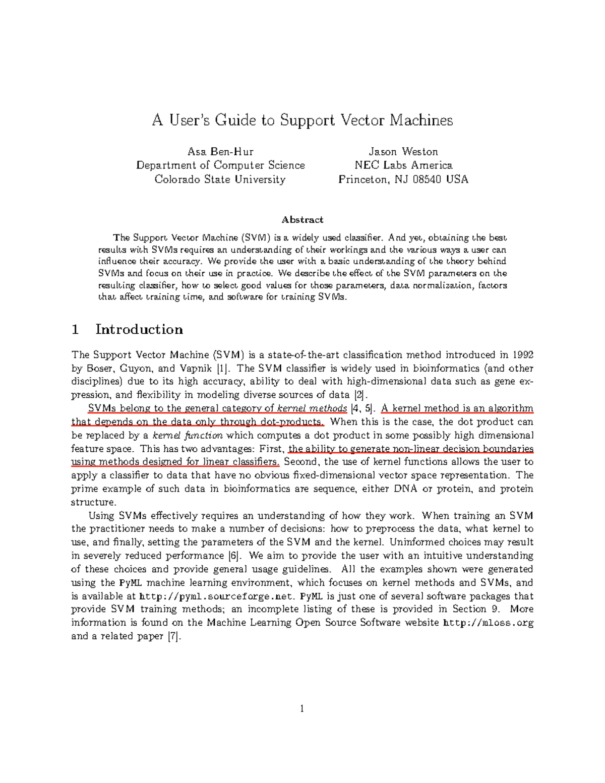 Howto - R basic - A User’s Guide to Support Vector Machines Asa Ben-Hur ...