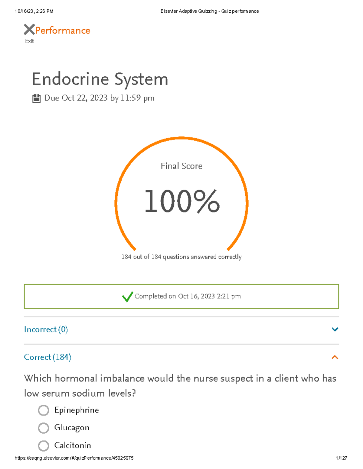 Endocrine System EAQ - ####### Exit Performance Endocrine System Due ...