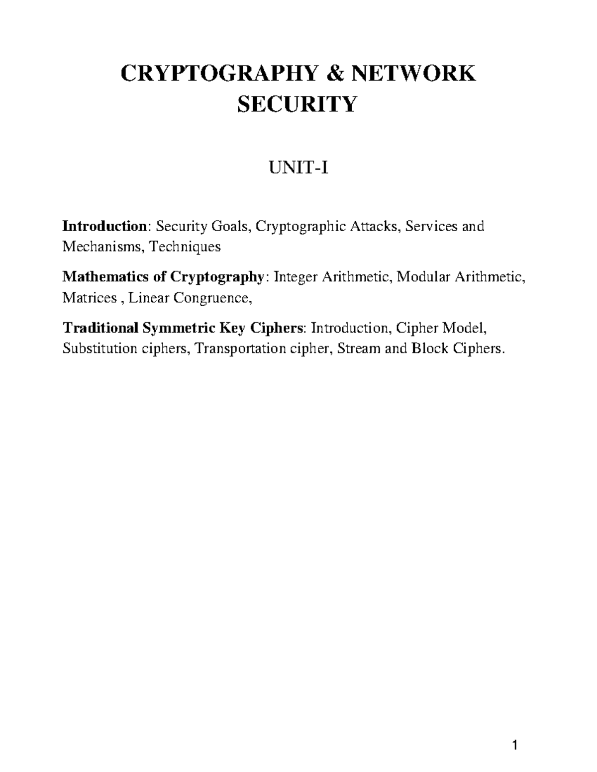 Cns unit 1 - About The Introduction - CRYPTOGRAPHY & NETWORK SECURITY ...