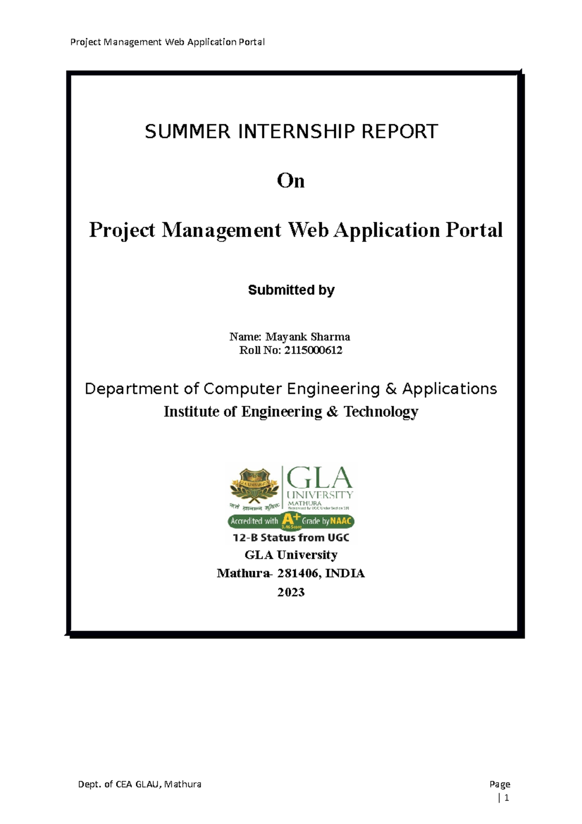 Report - SUMMER INTERNSHIP REPORT On Project Management Web Application ...