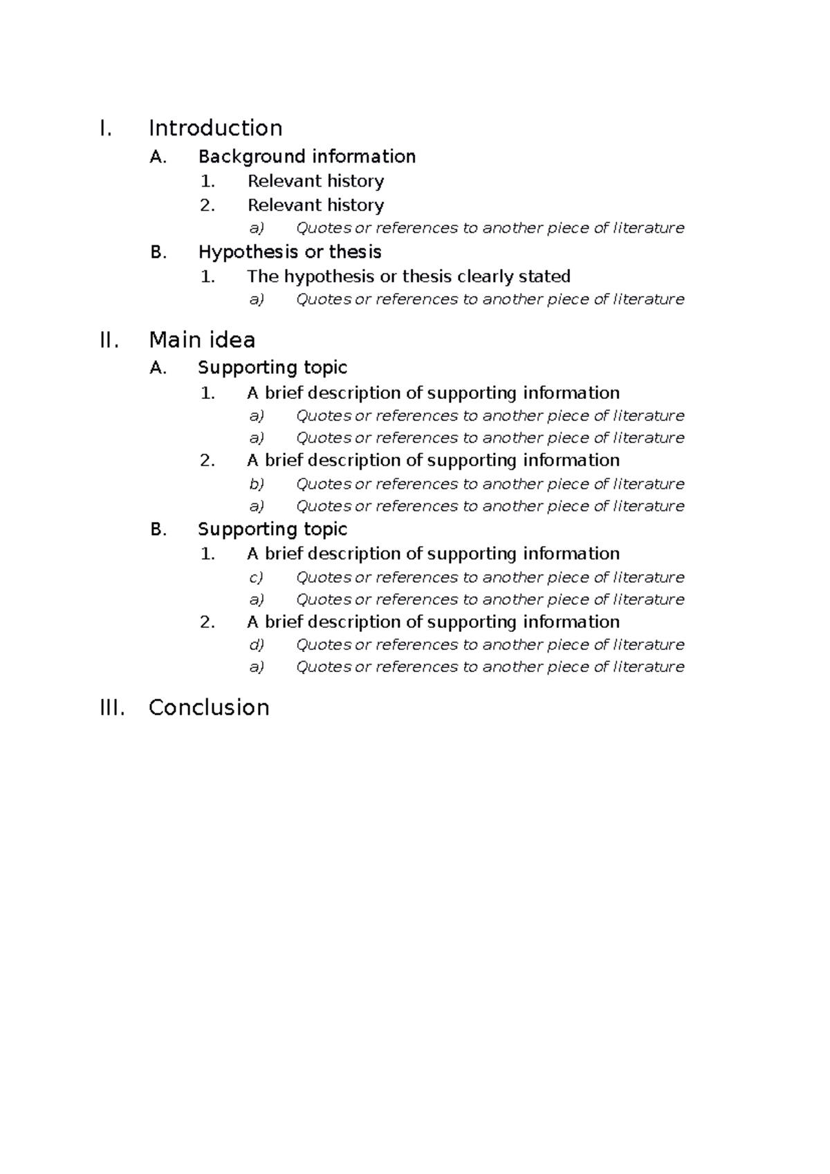Research paper outline template - I. Introduction A. Background ...