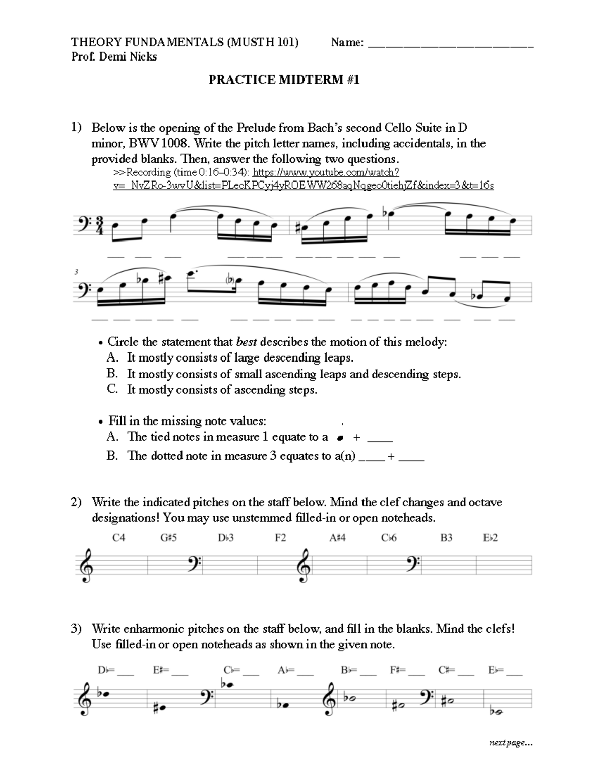Practice Midterm 1 Fundamentals - THEORY FUNDAMENTALS (MUSTH 101) Prof ...