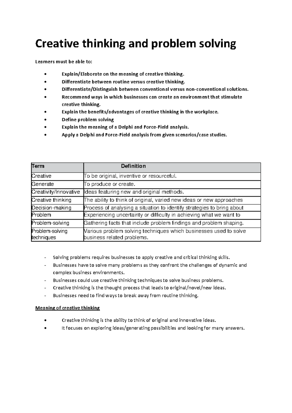 Grade 11Bus SW 1t7 - Creative thinking and problem solving Learners ...