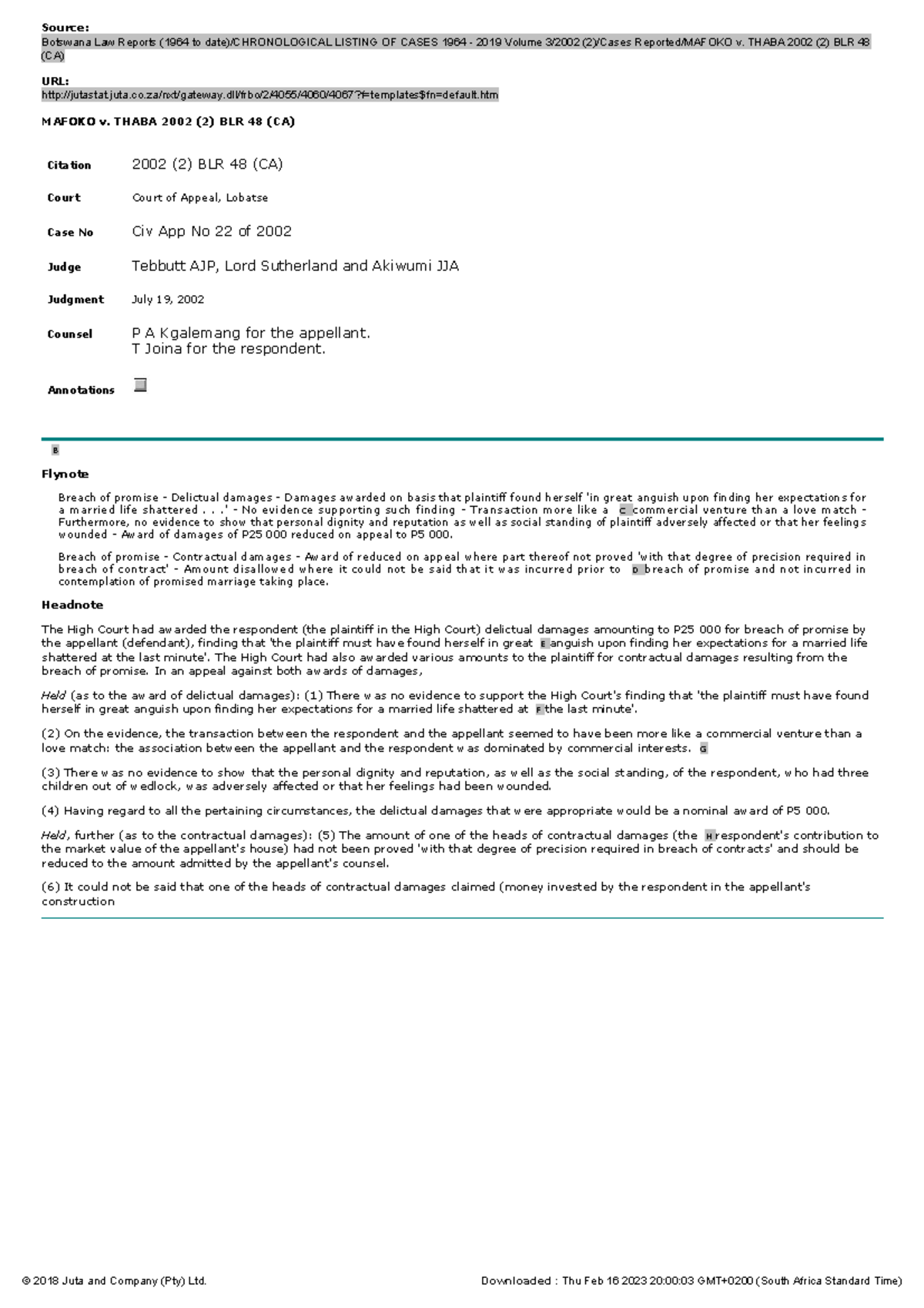 Mafoko v case Source Botswana Law Reports (1964 to date