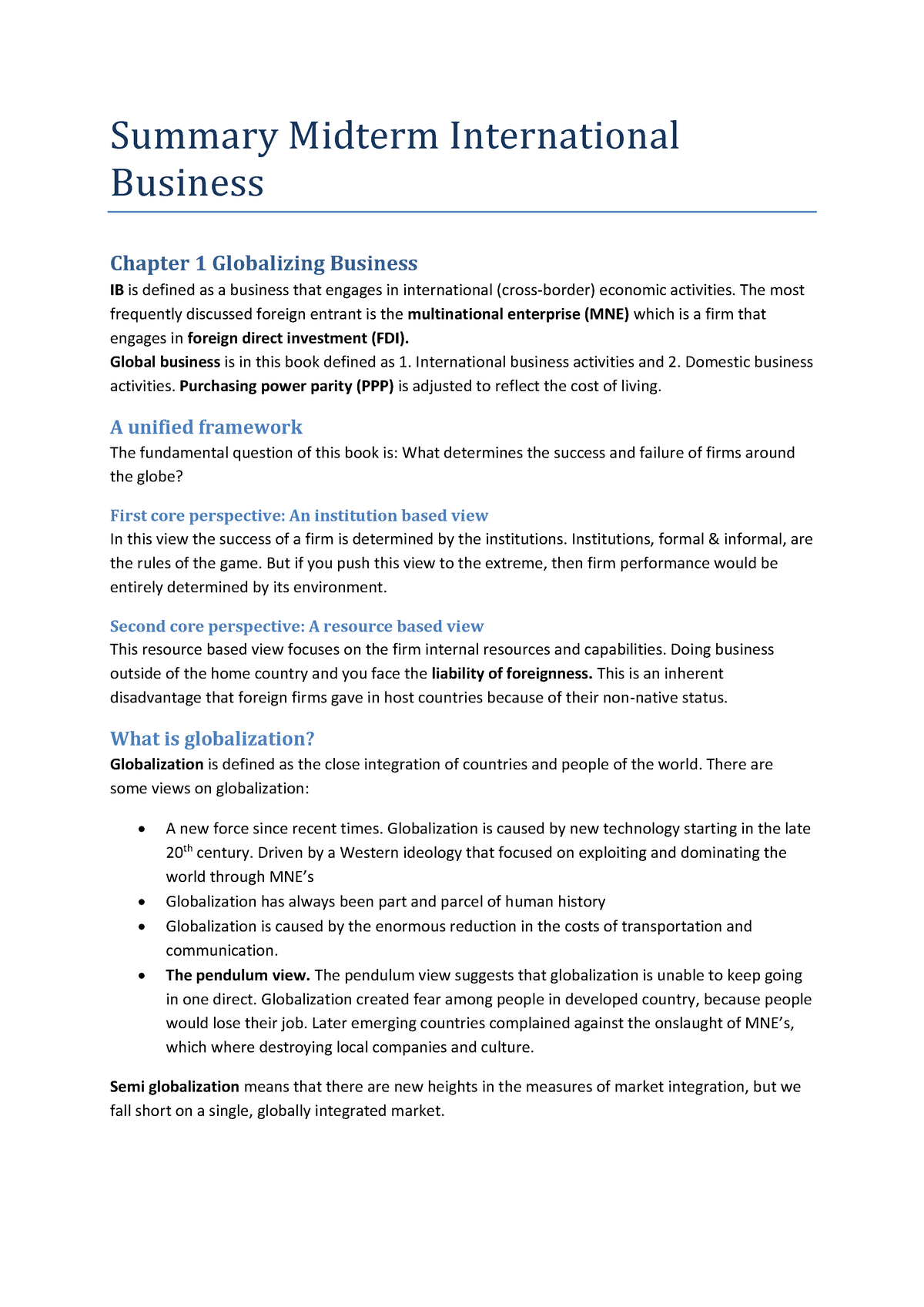 Summary Global Business Chapter 1 5 7 12 Summary Midterm International Business Chapter 1 Studeersnel