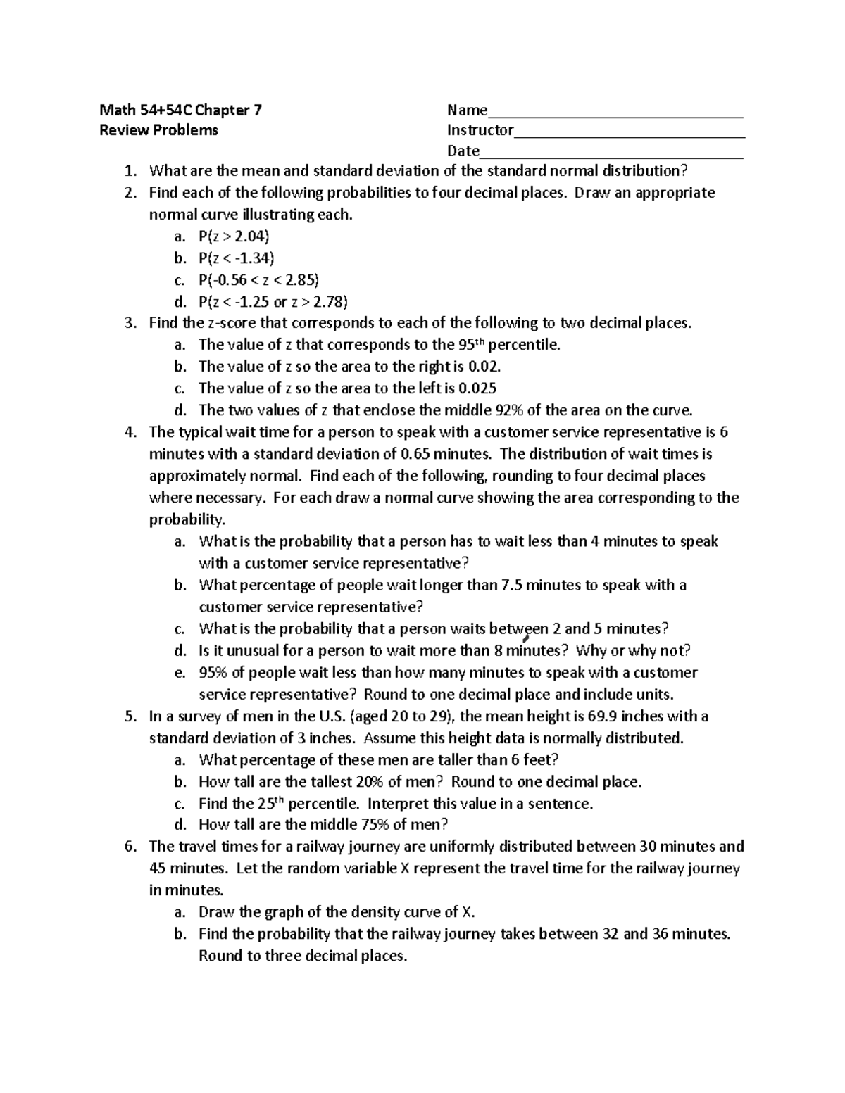 Chapter 7 Review Problems - Math 54+54C Chapter 7 Name ...