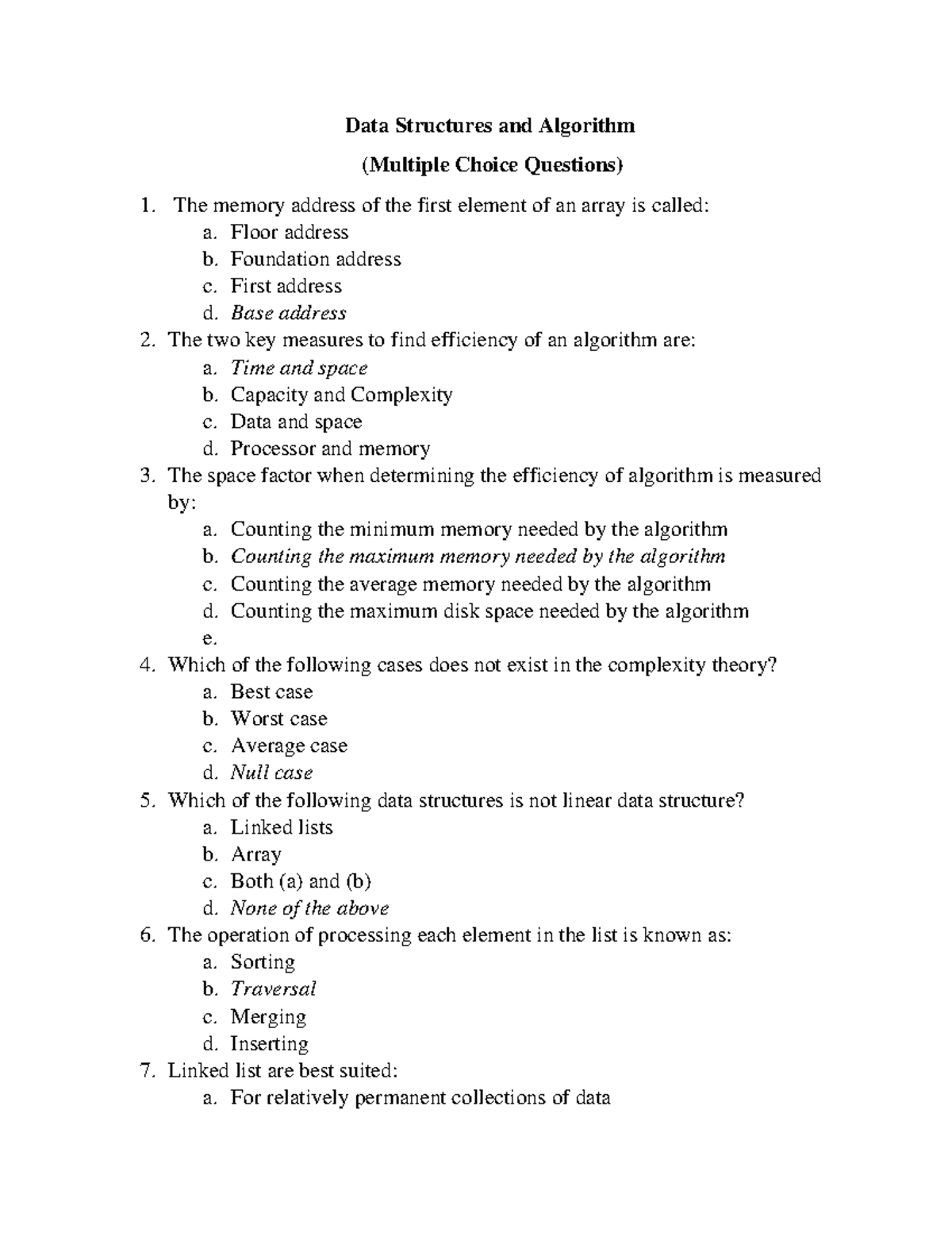 MCQs-Data-Structures - Data Structures and Algorithm (Multiple Choice ...