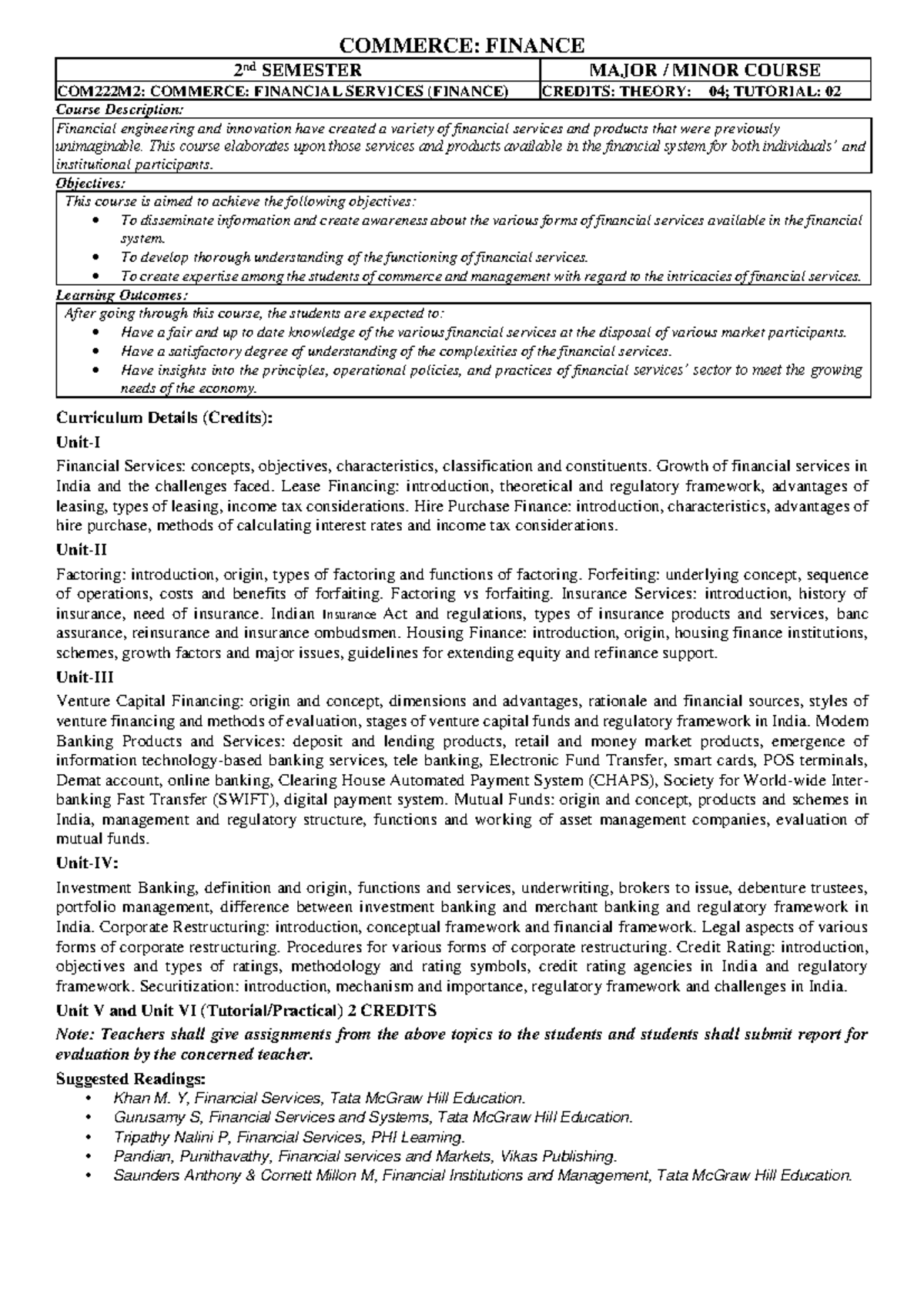 Comm Finance - Latest Syllabus and Course Work - COMMERCE: FINANCE 2 nd ...