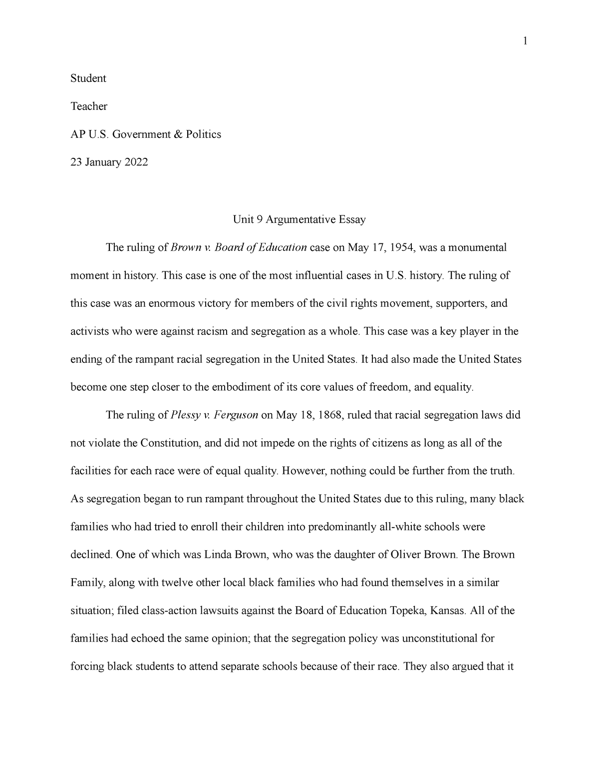 ap government and politics argumentative essay