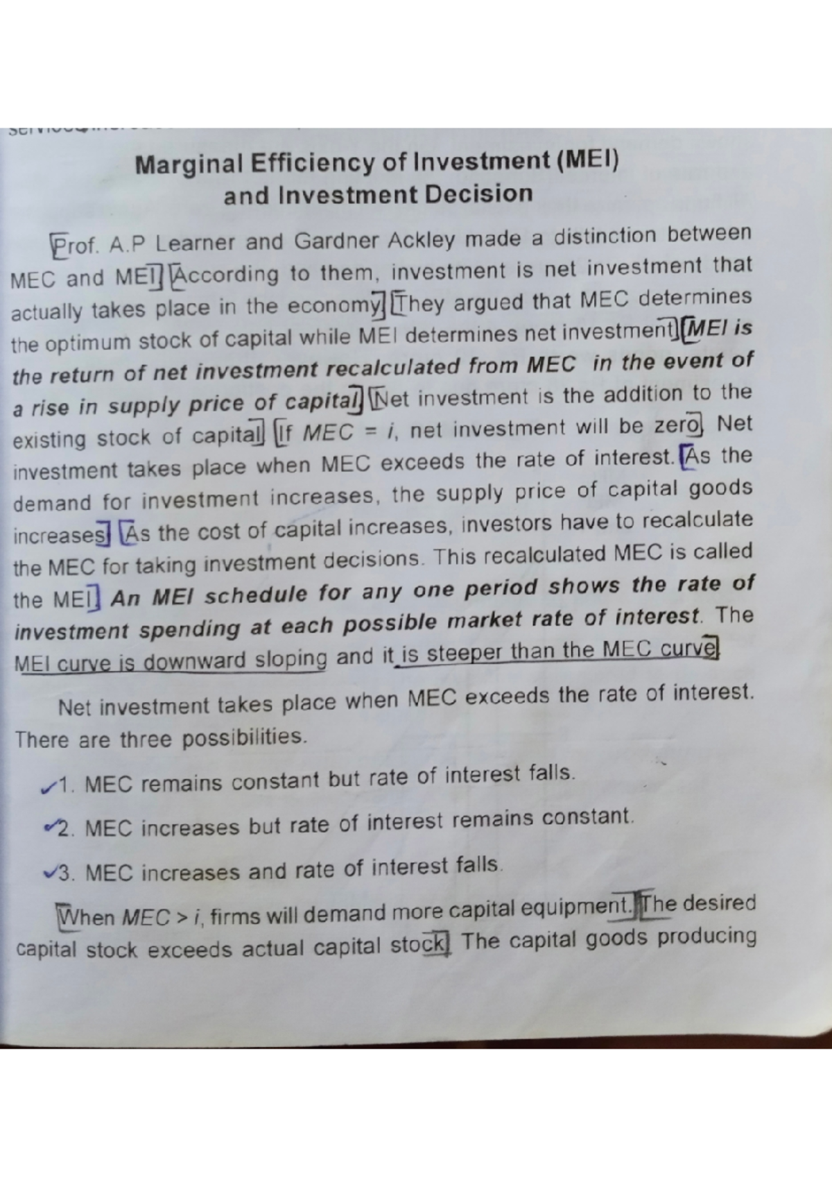 Marginal Efficiency of Investment B.A Economics Studocu