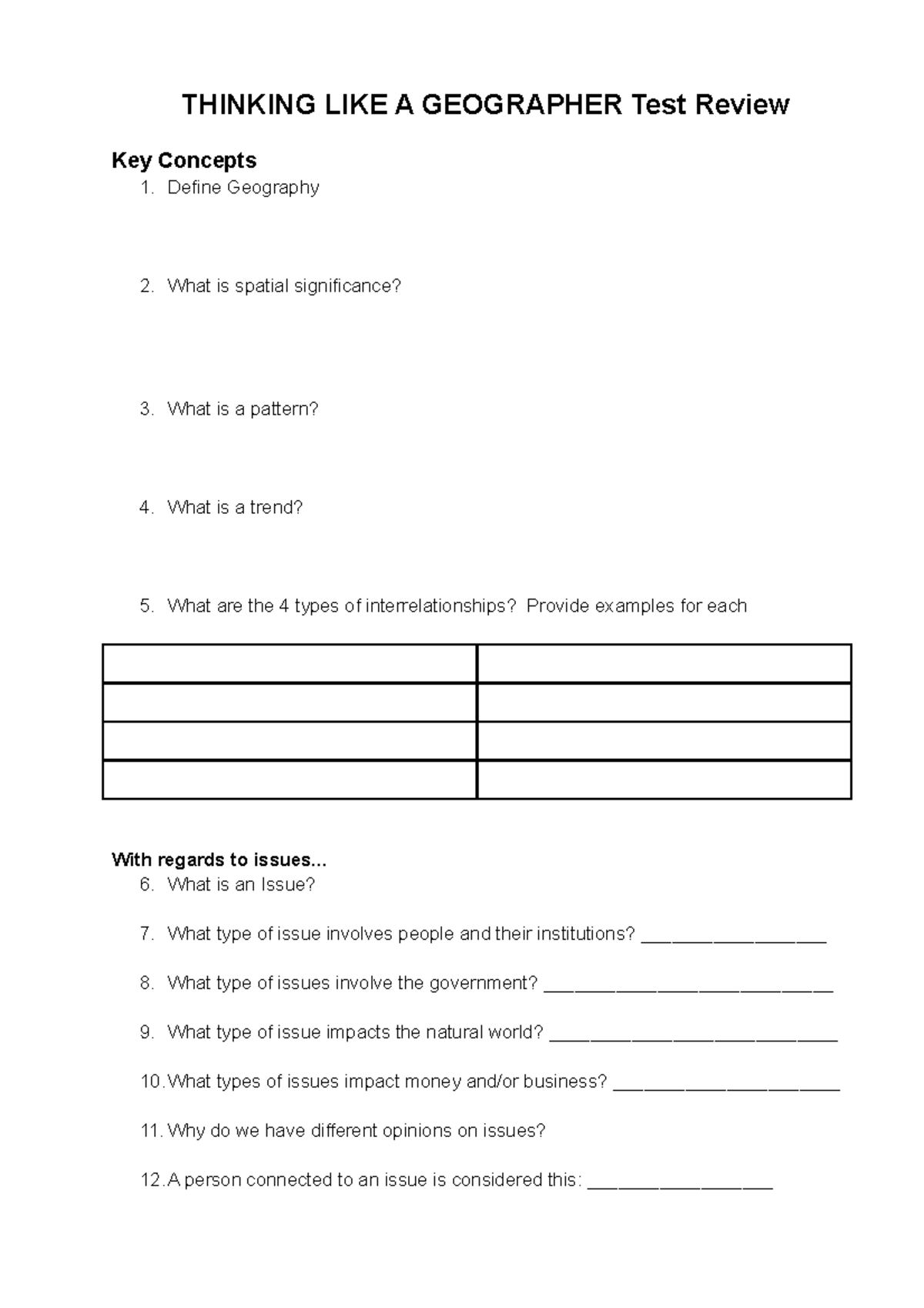 Unit 1 Geography Test Review - THINKING LIKE A GEOGRAPHER Test Review ...