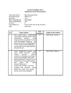 Tugas 1 EKMA4311 - LEMBAR SOAL TUGAS TUTORIAL ATAU TUGAS MATA KULIAH I ...