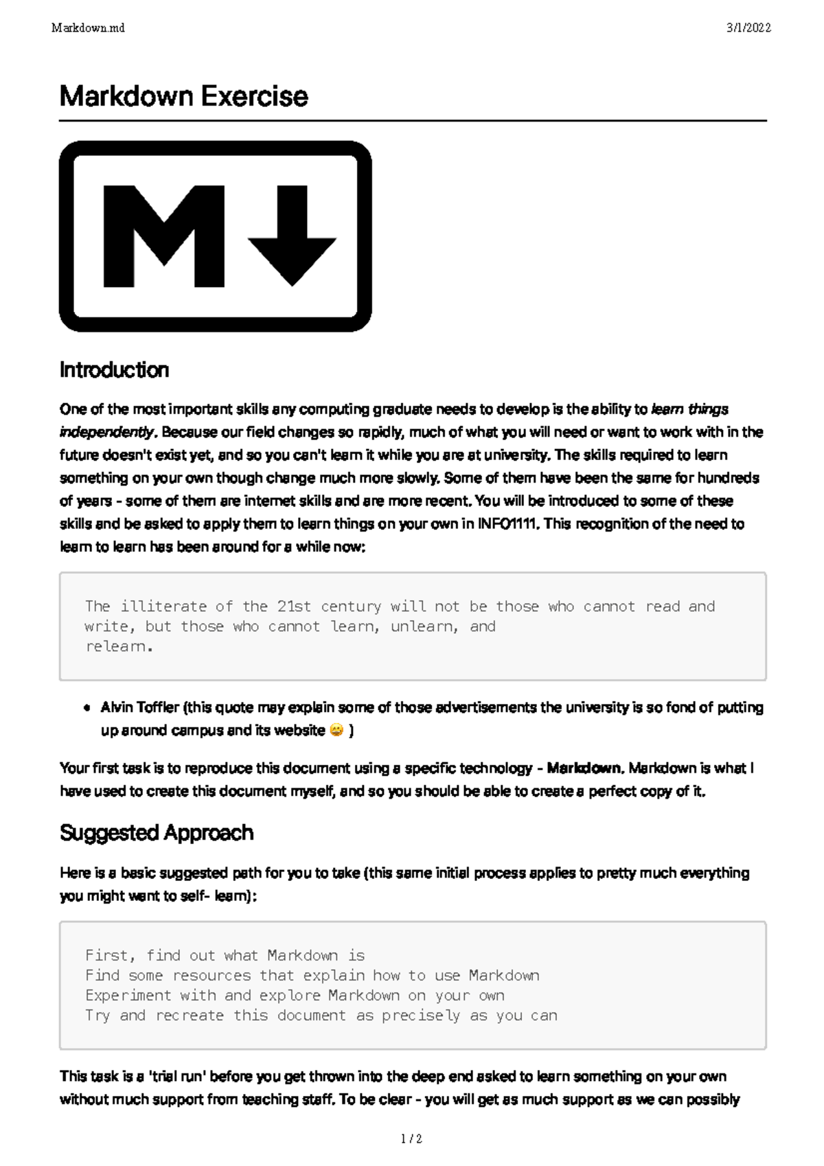 Markdown From Tutorial - Markdown 3/1/ 1 / 2 Markdown Exercise ...