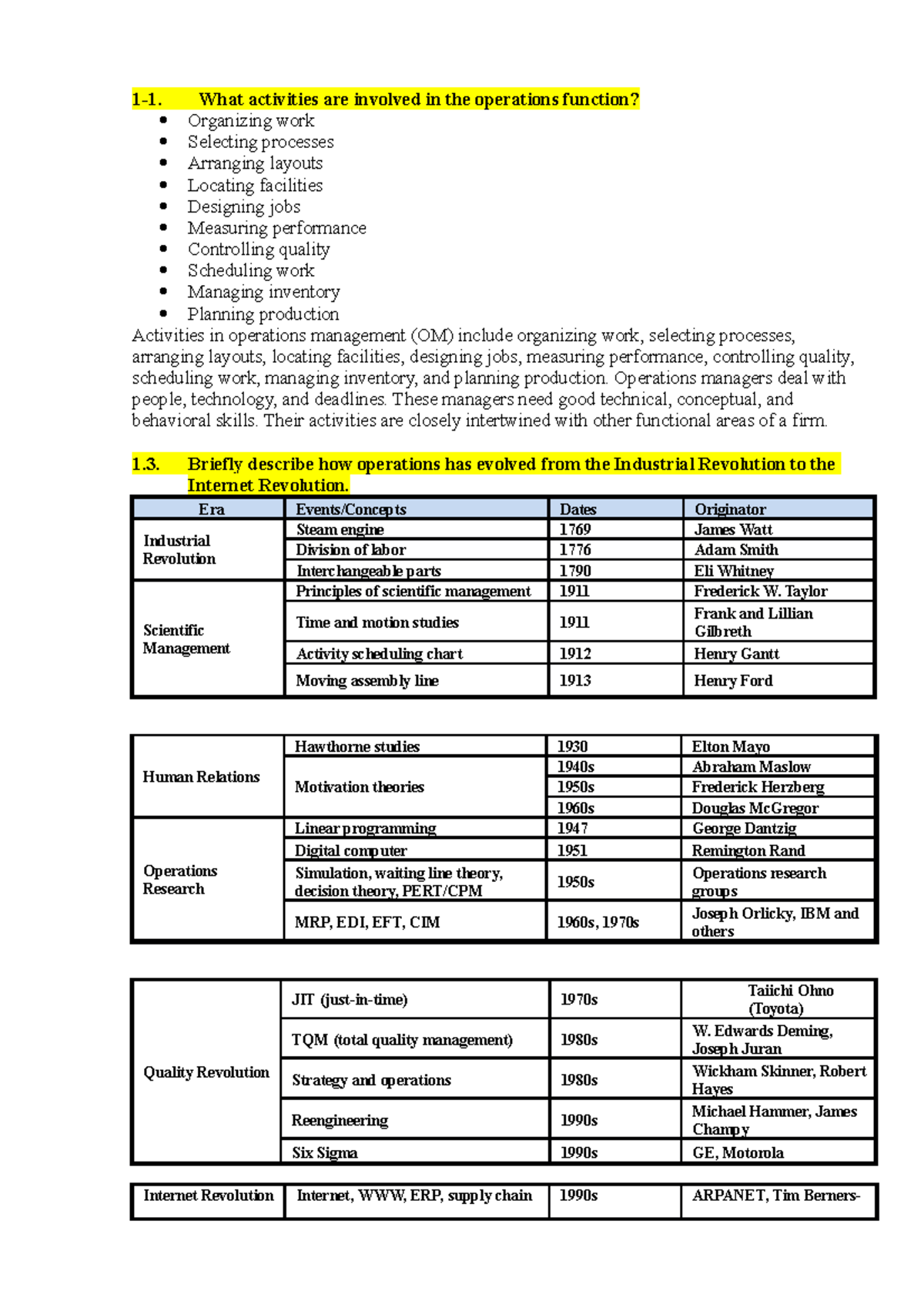 ExamTest with questions annd answers 11. What activities are involved in the operations