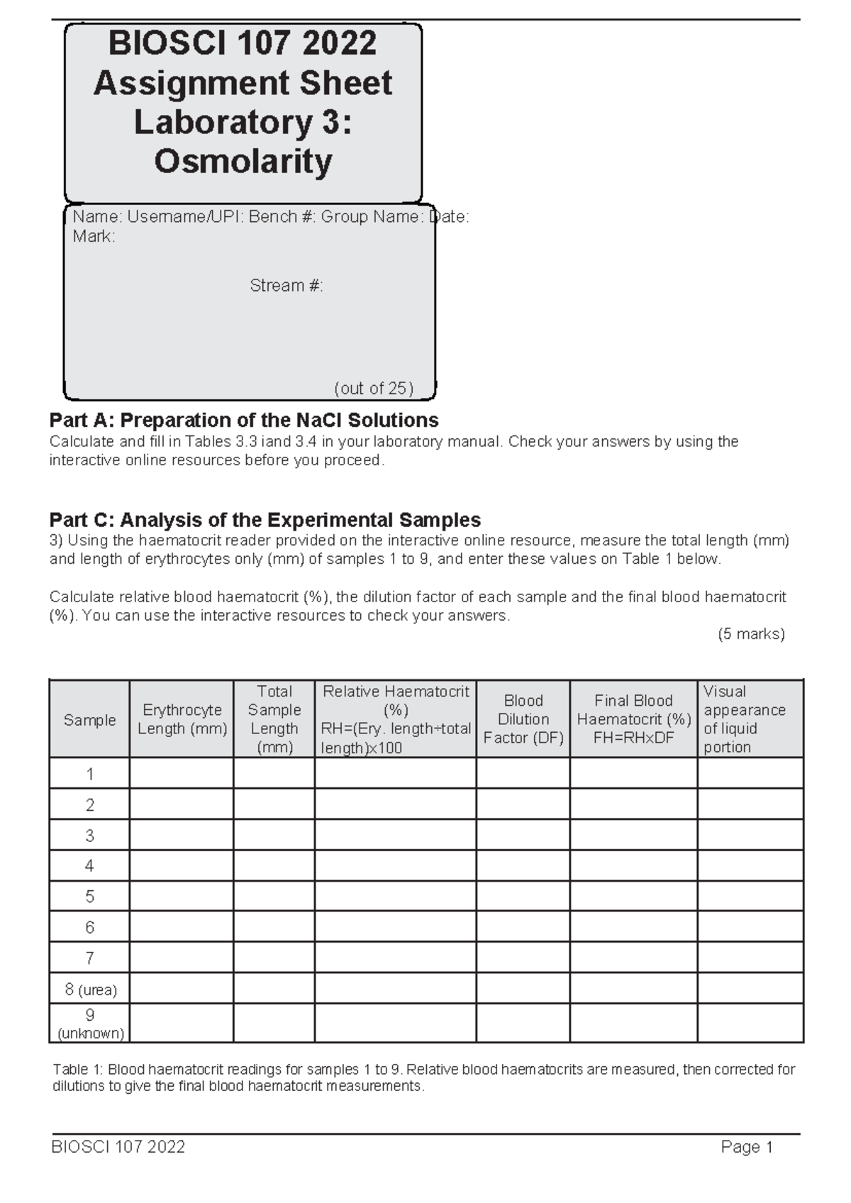 Lab 3 Assignment Sheet -Online 2022 - BIOSCI 107 2022 Page 1 BIOSCI 107 ...