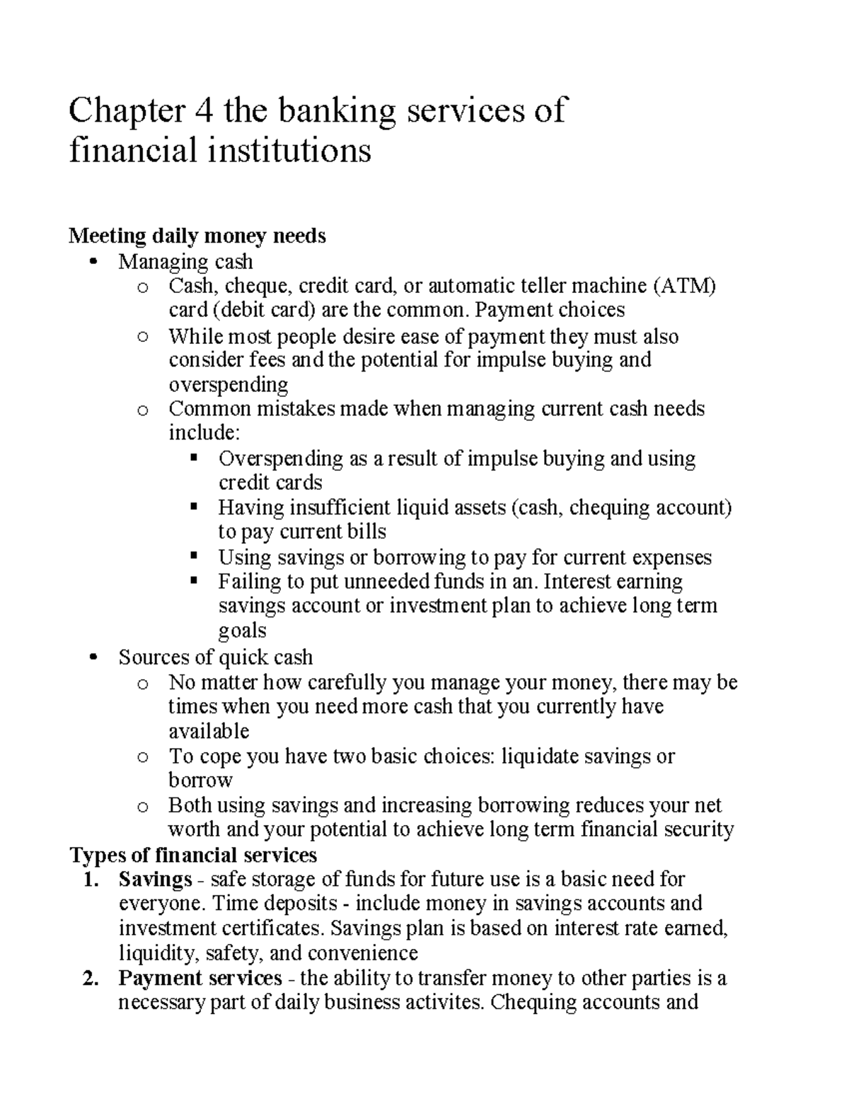 Chapter 4 the banking services of financial institutions - Warning: TT ...