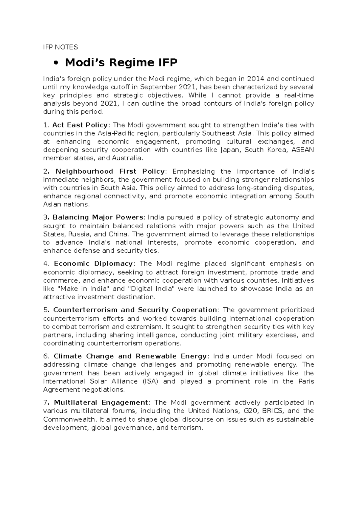 IFP Notes - Summary political science hons - IFP NOTES Modi’s Regime ...