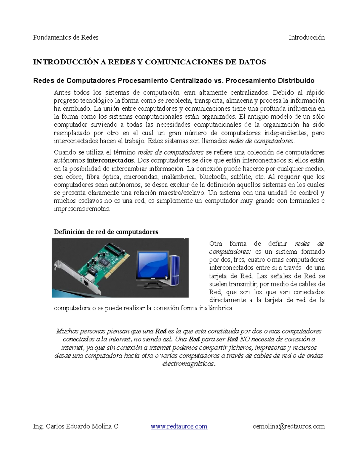 01 Introduccion - ooooooooooooooooo - INTRODUCCIÓN A REDES Y ...
