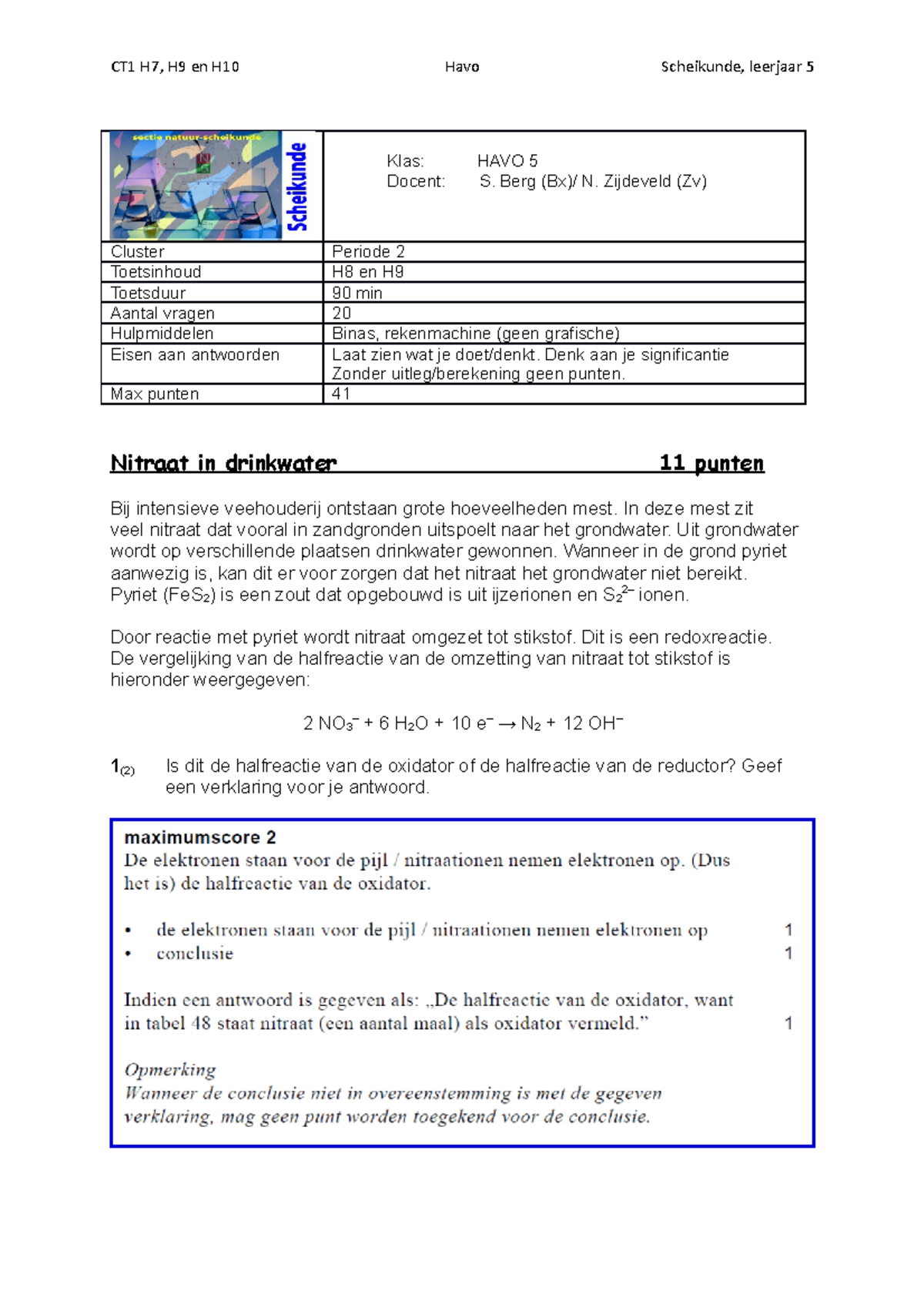 Havo 5 Herkansing Sk CT2 Antwoorden (1) Toets Scheikunde - Klas: HAVO 5 ...