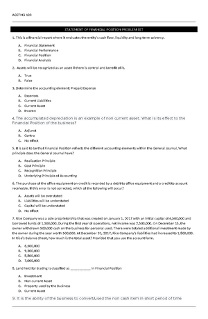 Acctg 102 Problem SET - PRACTICE QUIZ IN ACCOUNTING - Statement of ...
