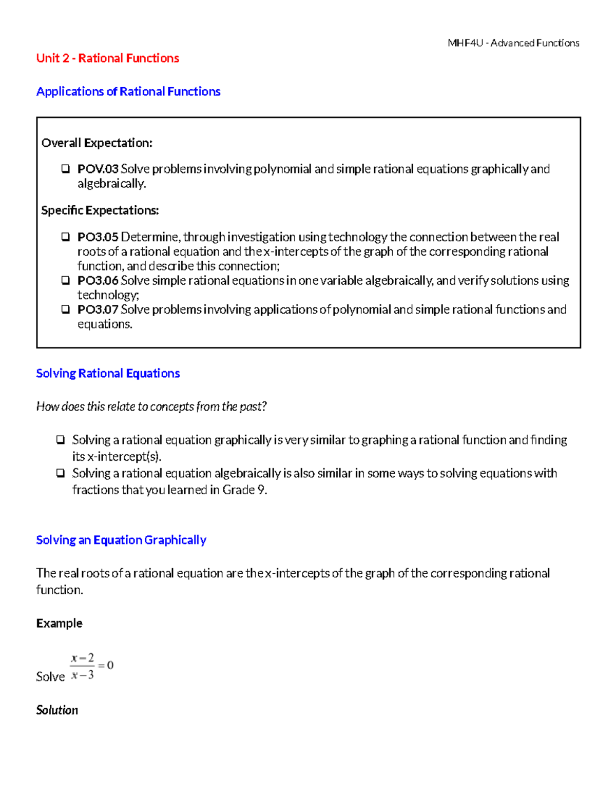 8 Applications of Rational Functions - Unit 2 - Rational Functions ...