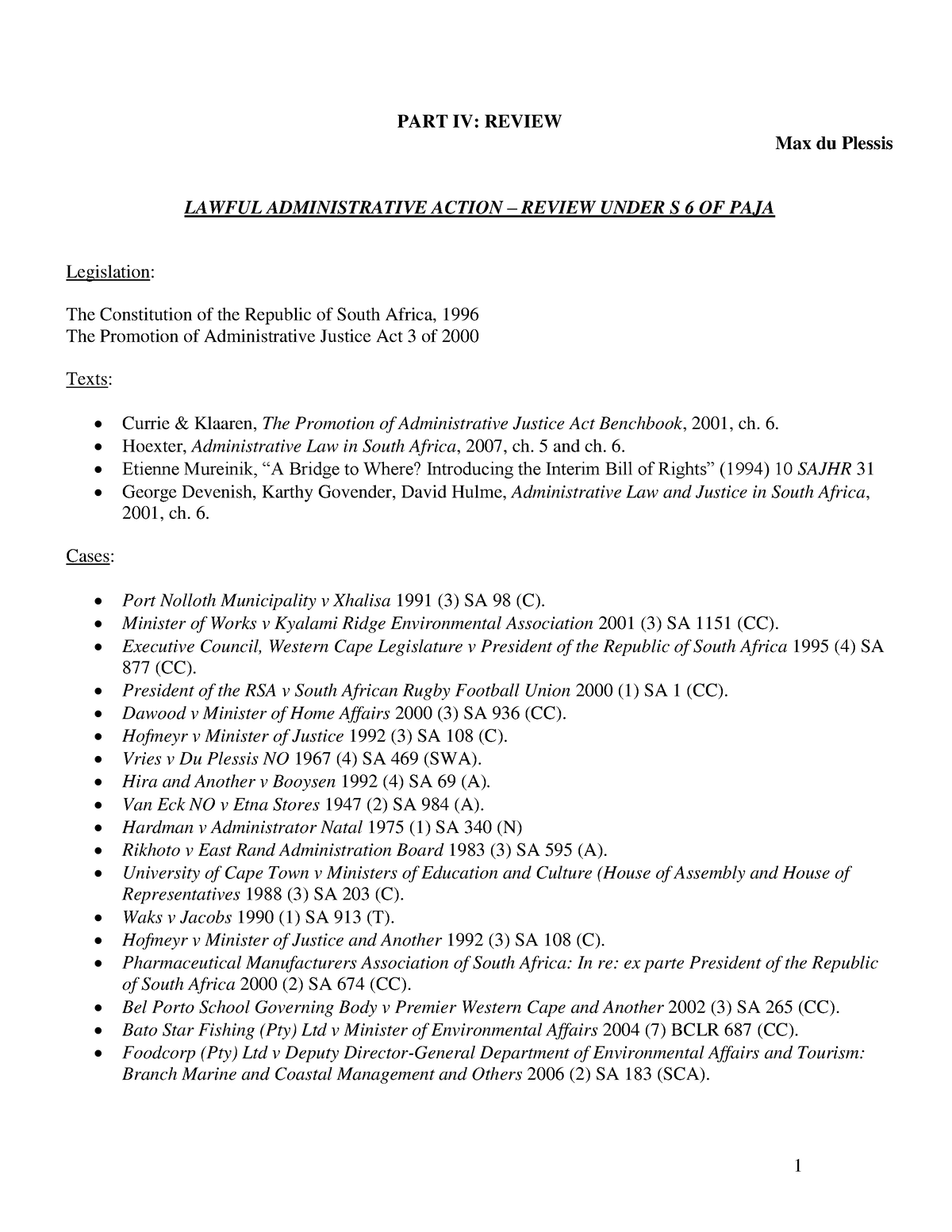 Reading - Judicial Review Remedies (Max Du Plessis) - PART IV: REVIEW ...