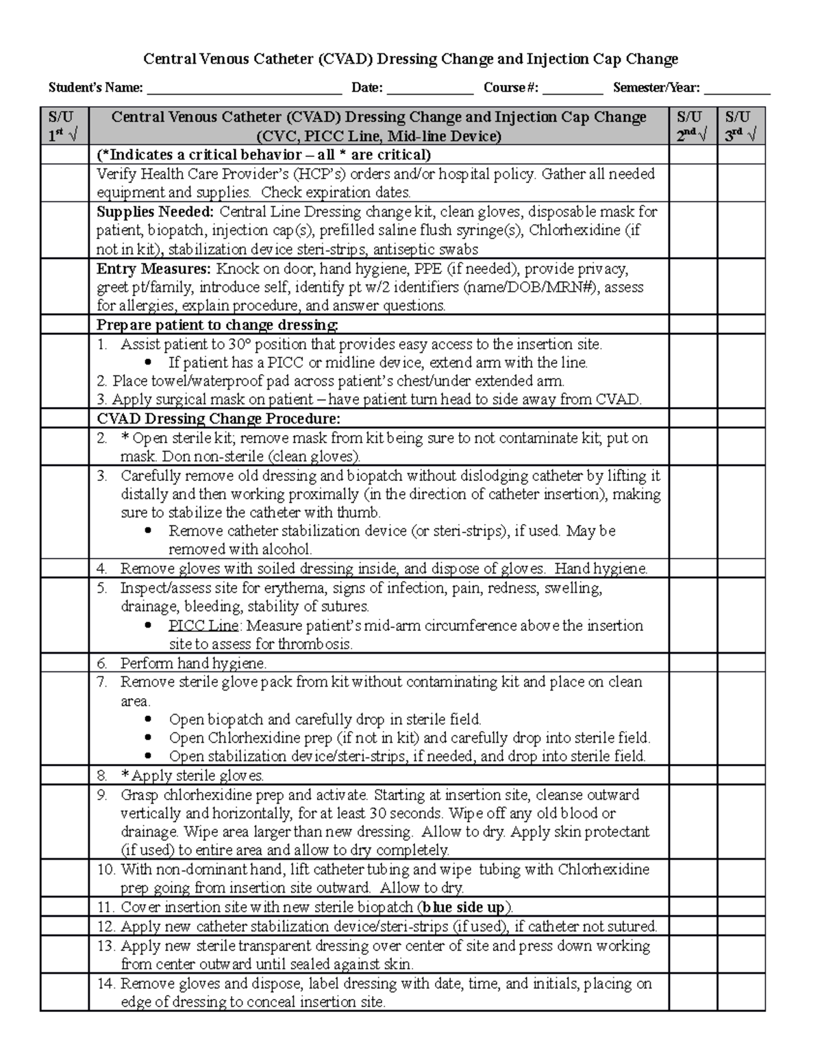 Lab Manual - CVAD Dressing - Cap Change - Central Venous Catheter (CVAD ...