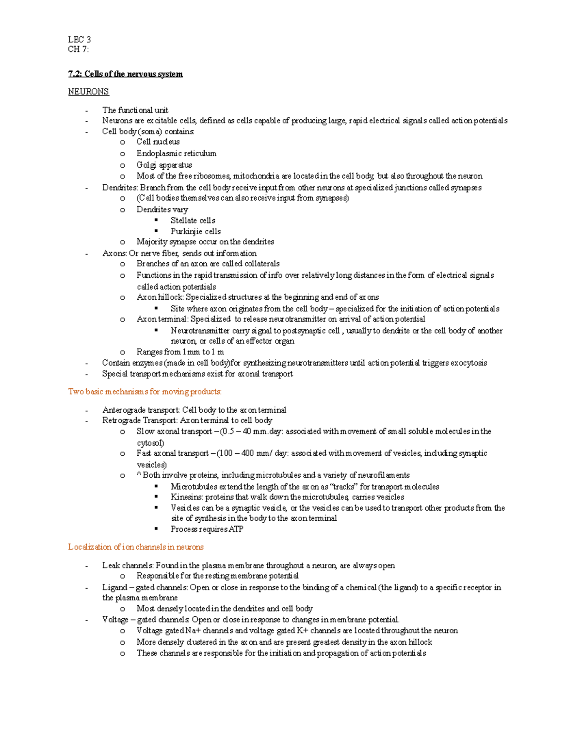 7 - notes of ch 7.2 required reading - LEC 3 CH 7: 7: Cells of the ...